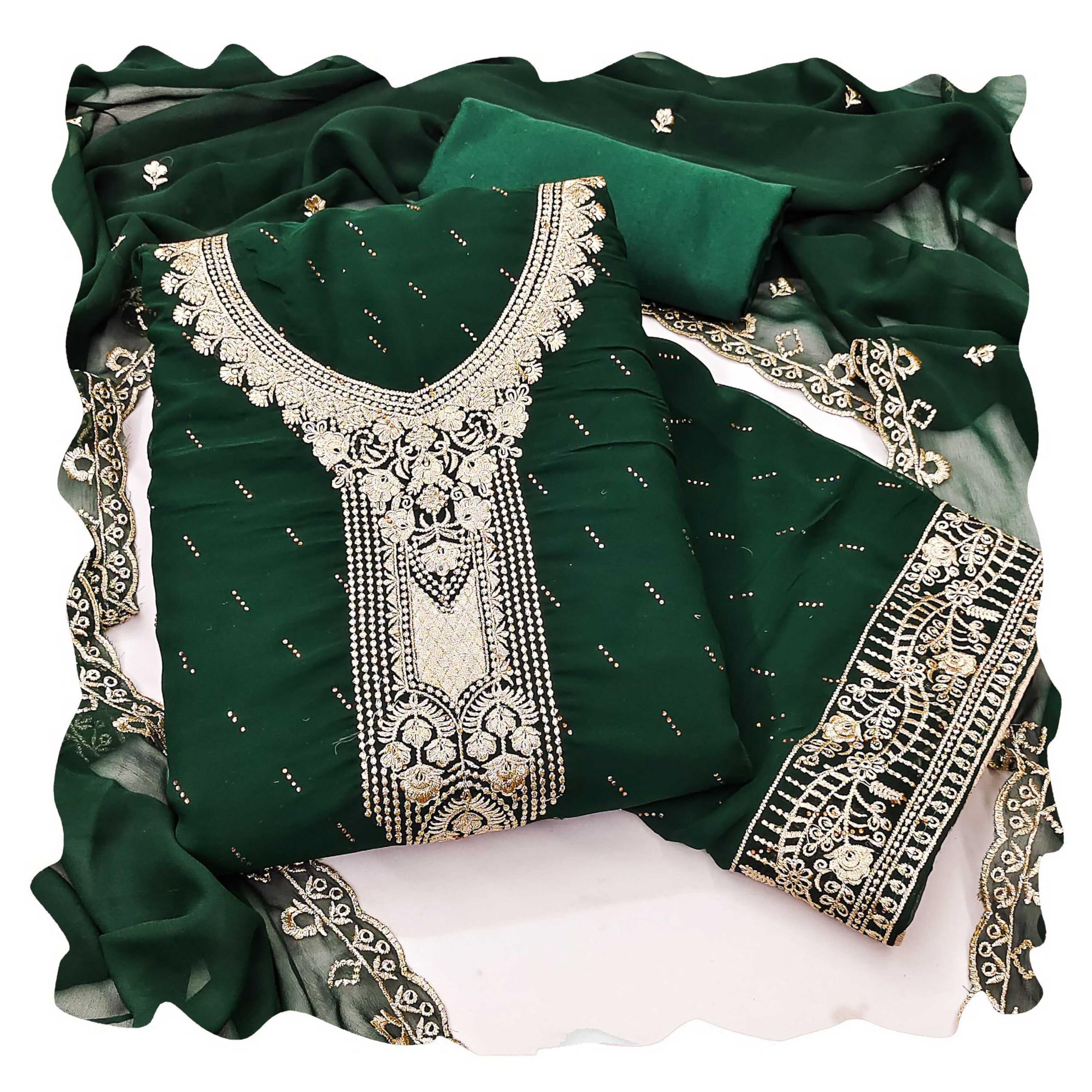 Women Green Georgette Dress Material With Dupatta-picture-52