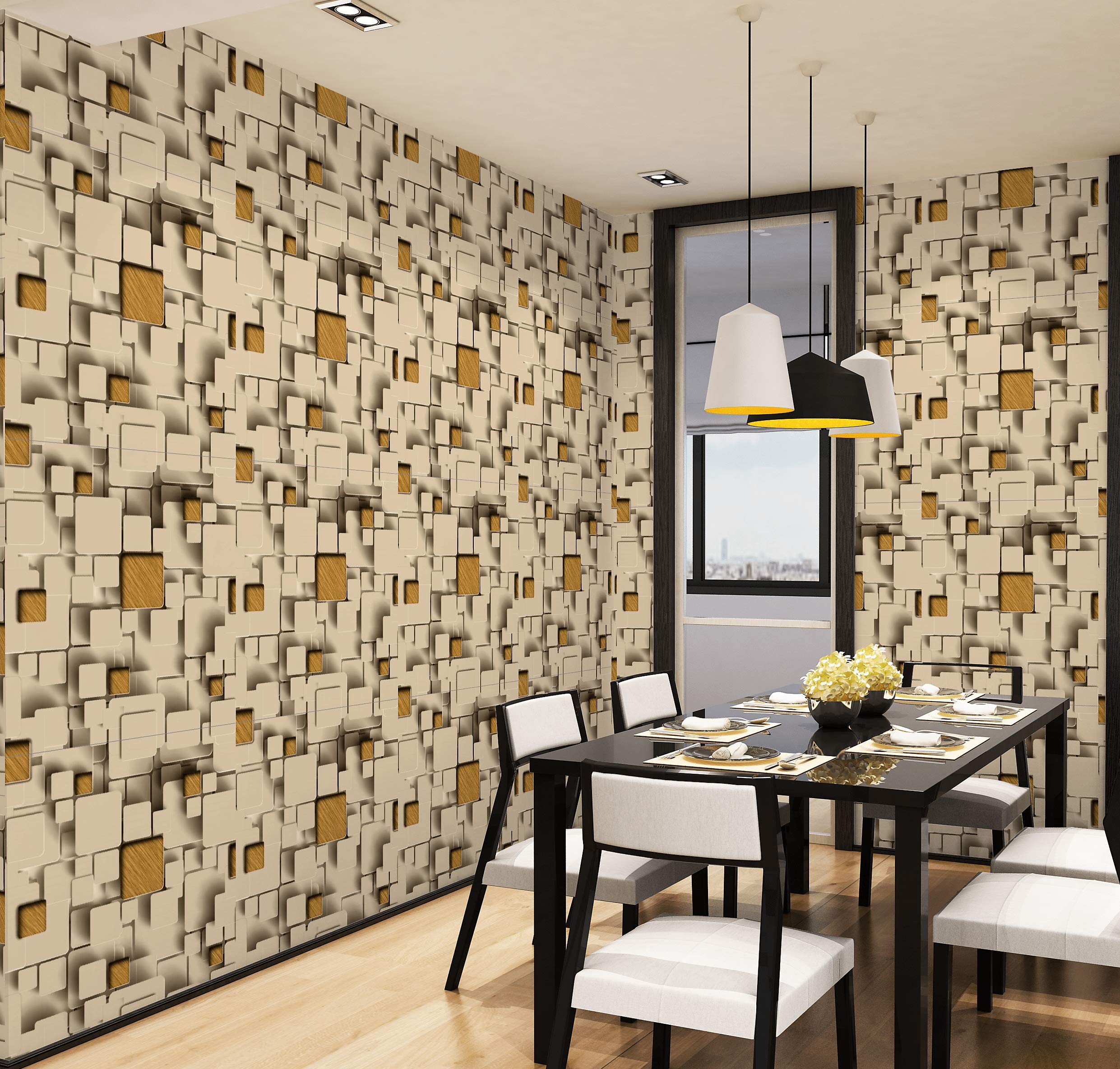 Konark Designer Wallpapers Vinyl Decor 3D Geometrical Multicolor Pattern with 3D Design Wallpaper (57 Sqft per Roll) -Multicolour