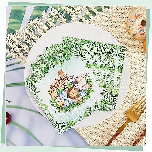Miniatura 6 de Yeaqee 100 servilletas de safari para baby shower, diseño de animales de la selva, verde salvia, servilletas de papel verde salvia de 3 capas para