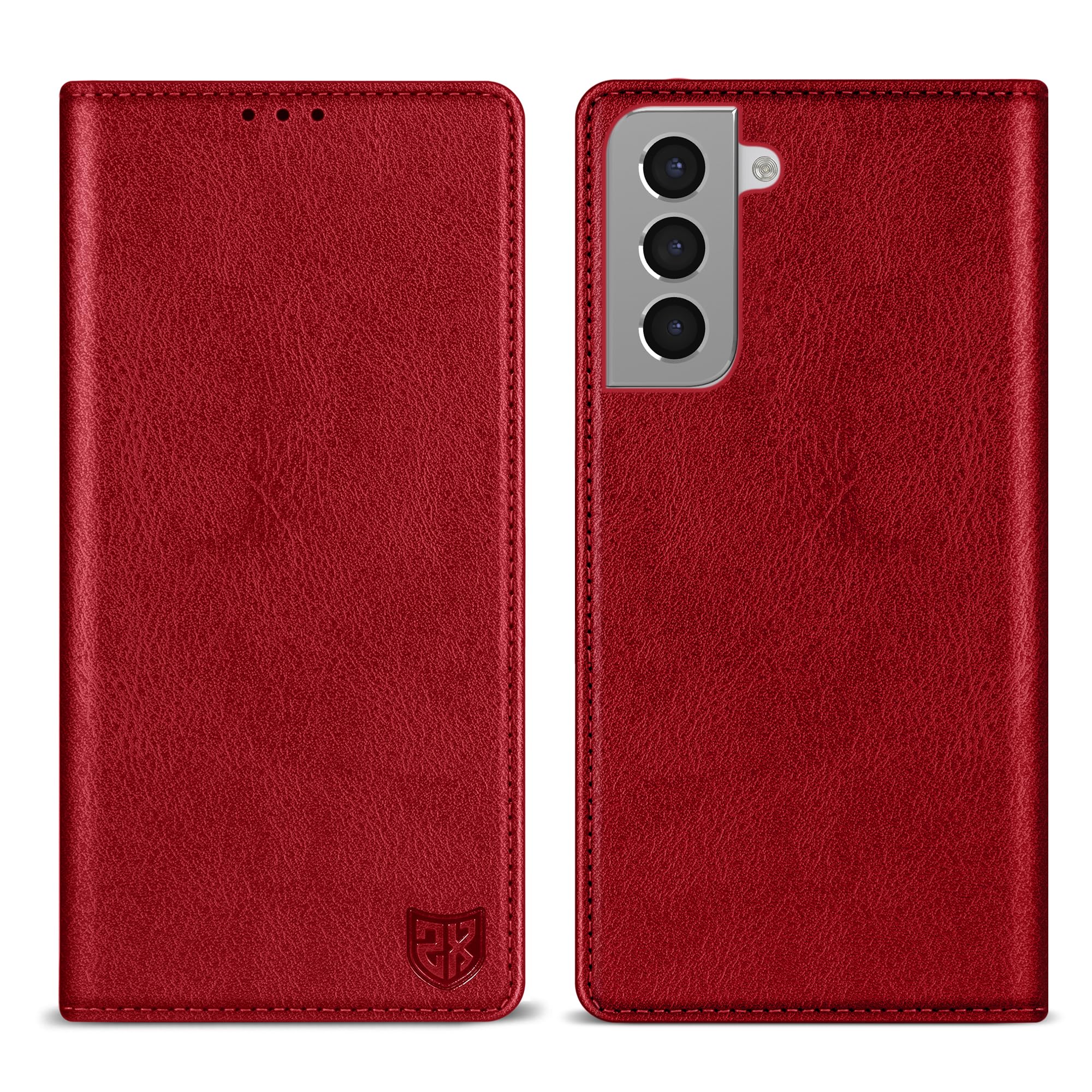 ZZXX for Galaxy S21 Plus Wallet Case Strong Magnetic 6.7 inch,Red