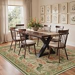 Bavni 8x10 Rugs de zone pour le salon, Microfibre machine lavable Non-dérapant Rug Floral Vintage, Low Pile Tapis léger pour chambre, Salle à manger, Home Office, Sage Green & Orange brûlé