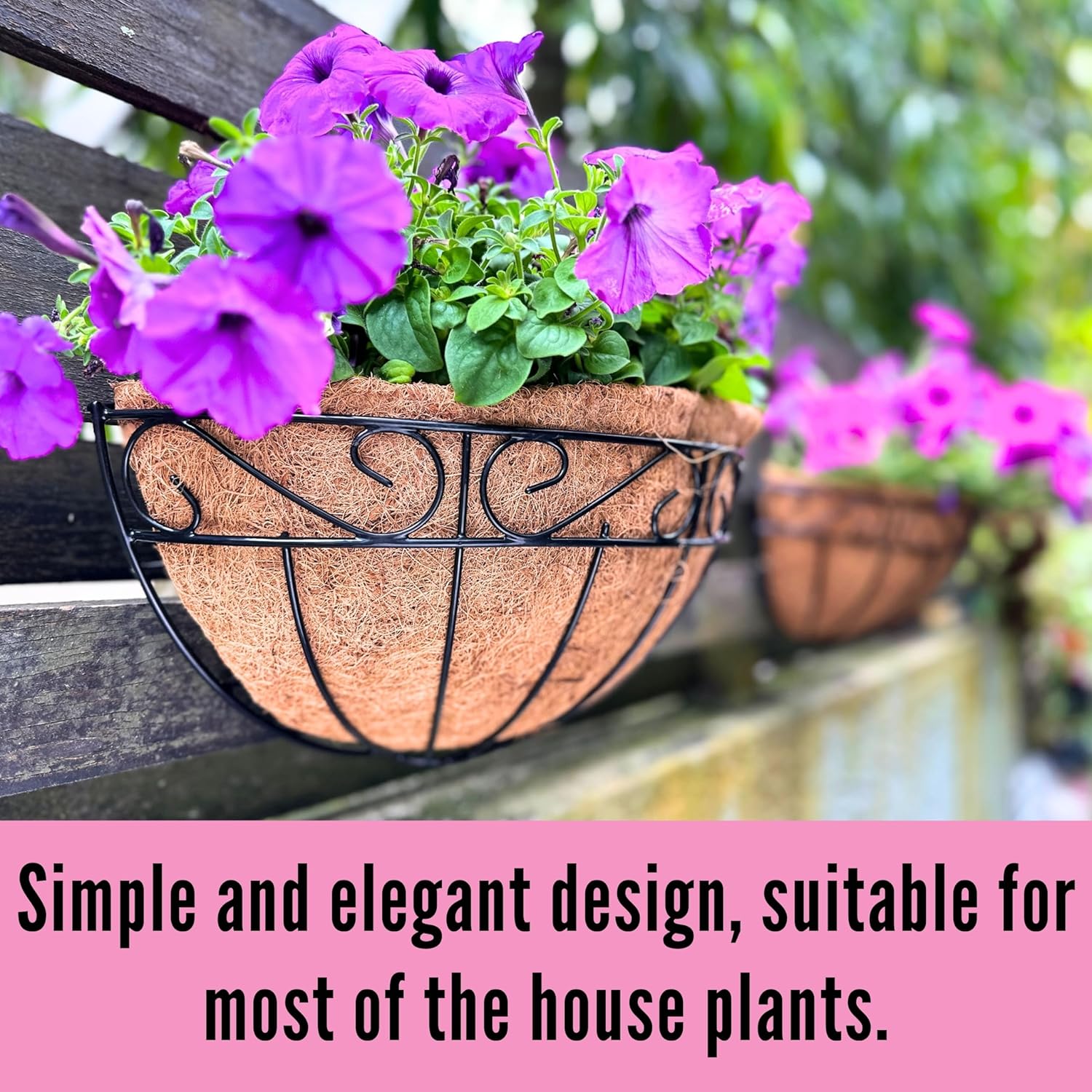 LaLaGreen Wall Hanging Planters, 4 Pack, 12 Inch Balcony Flower Baskets with Coco Liner Outside, Outdoor Vertical Garden, Fence Pots Holder Half Round Semi Circle Rail Railing Deck Porch Balcony Patio