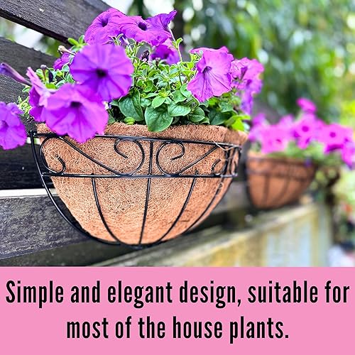 Miniatura 8 de LaLaGreen - Macetas colgantes de pared de 16 pulgadas, paquete de 2, cesta grande de flores montada en la pared con forro de coco, canal de metal