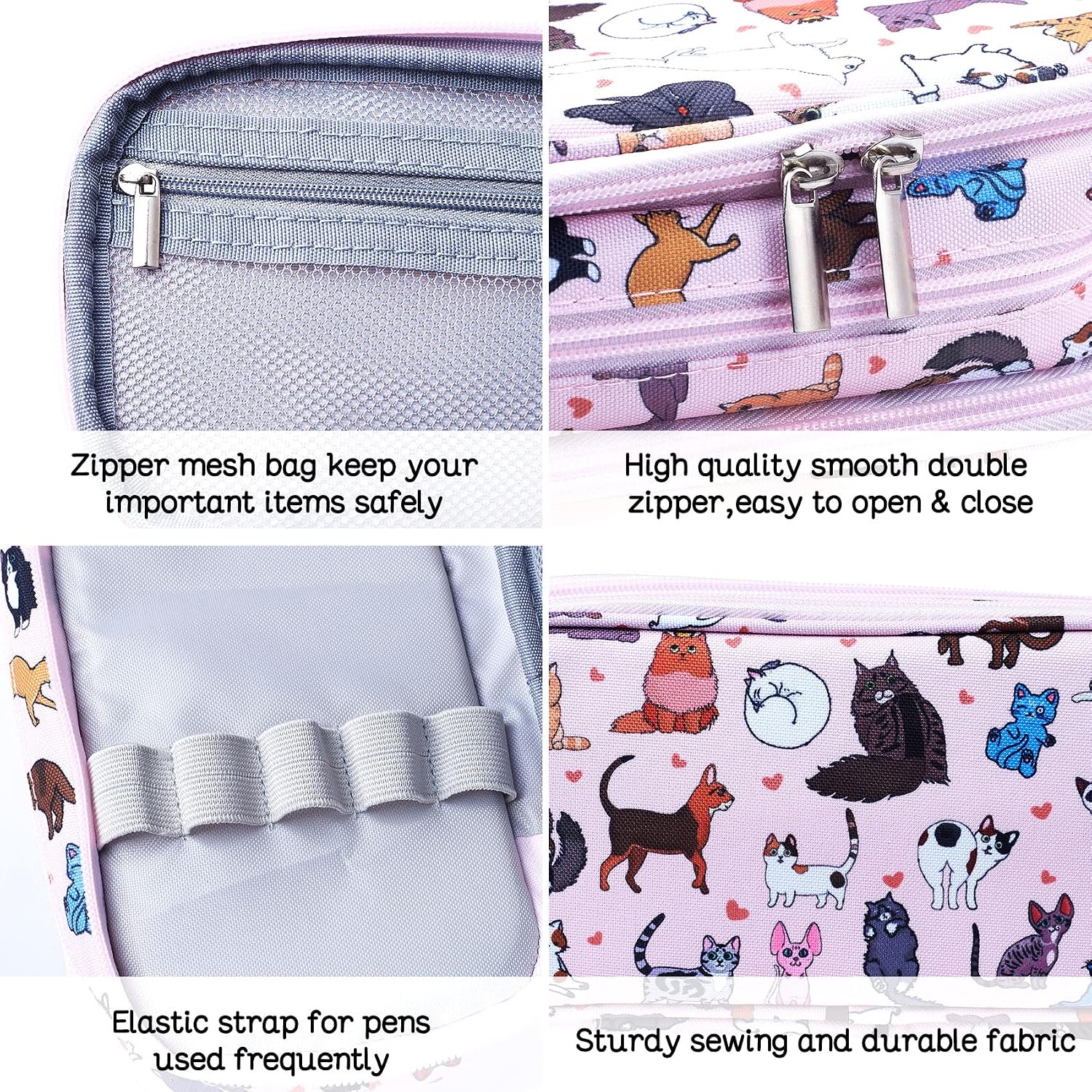 LParkin Cute Cat Pencil Case Super Large Capacity 3 Compartments Canvas Pencil Box Kawaii Makeup Bag Cat Gifts for Boys Girls - Image 5