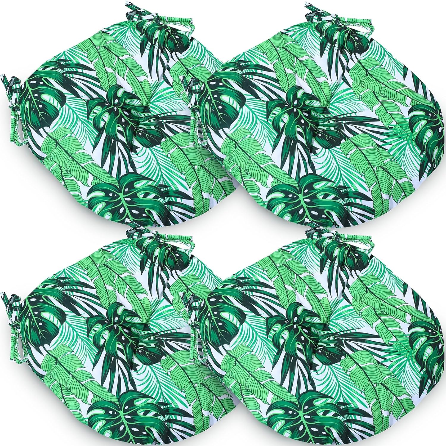 Wesiti Round Bistro Seat Cushion Set of 4, 15" x 15" x 4" Round Outdoor Chair Cushions with Ties Patio Furniture Chair Pads Waterproof for Patio Home Garden Office