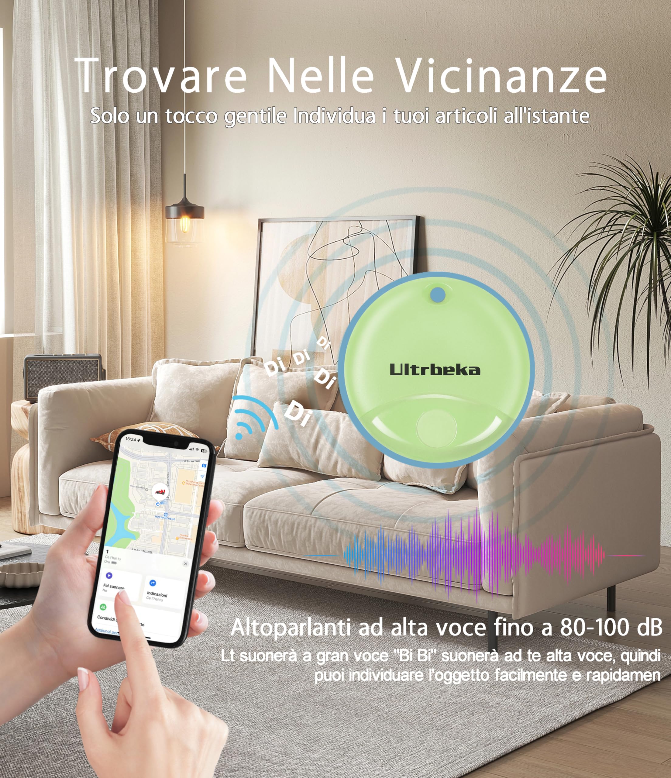 Ultrbeka Air Localizzatore, Tracker Tag 4 pezzi, Compatibile con Apple Dov'è (solo iOS), Trova Oggetti e Chiavi, Bagagli, Valigie, Impermeabile IP67, Batteria Sostituibile(Non supporta Android)