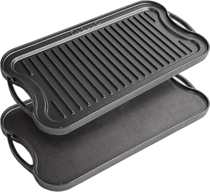 nuovva Cast Iron Griddle Plate for Gas Hob and BBQ Griddle pan Double