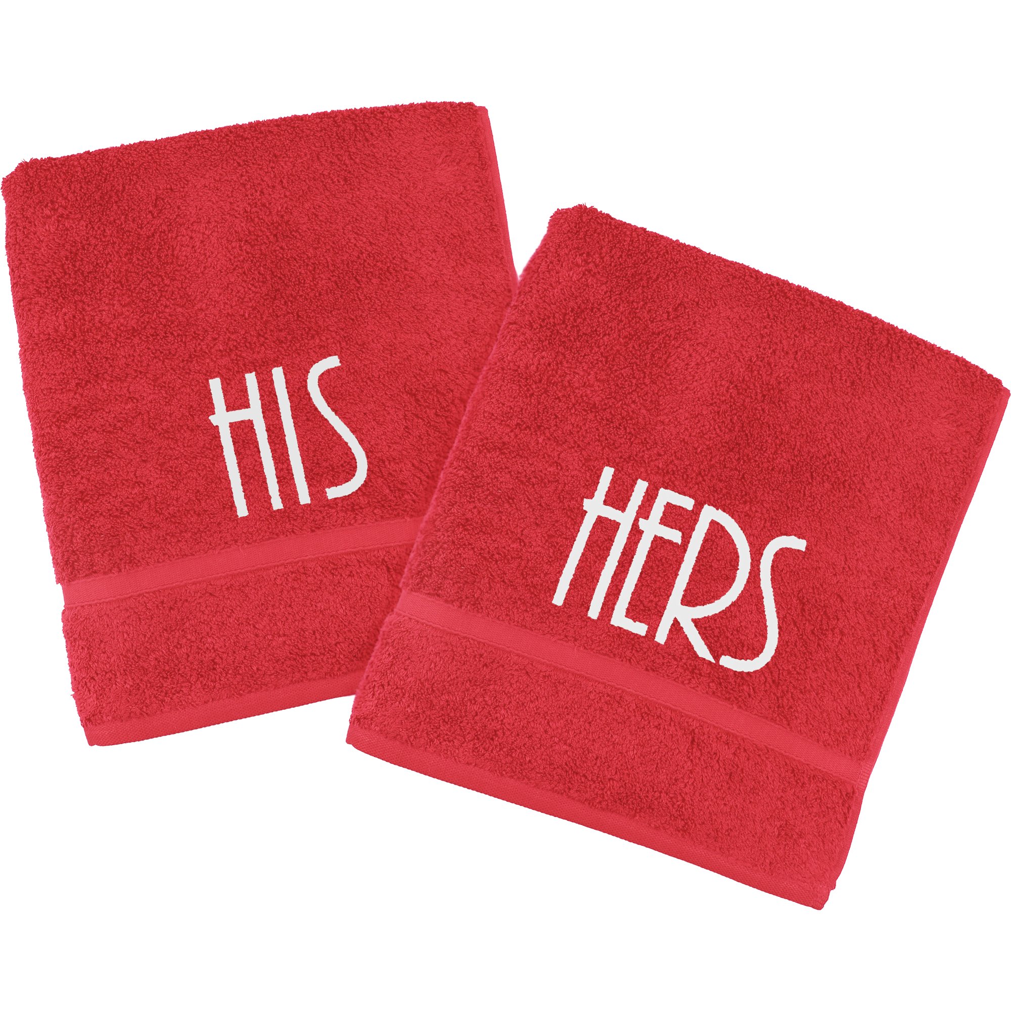 Embroidered His & Hers Towels Gift Set (Red with White, Bath Towel Set (120x70cm))