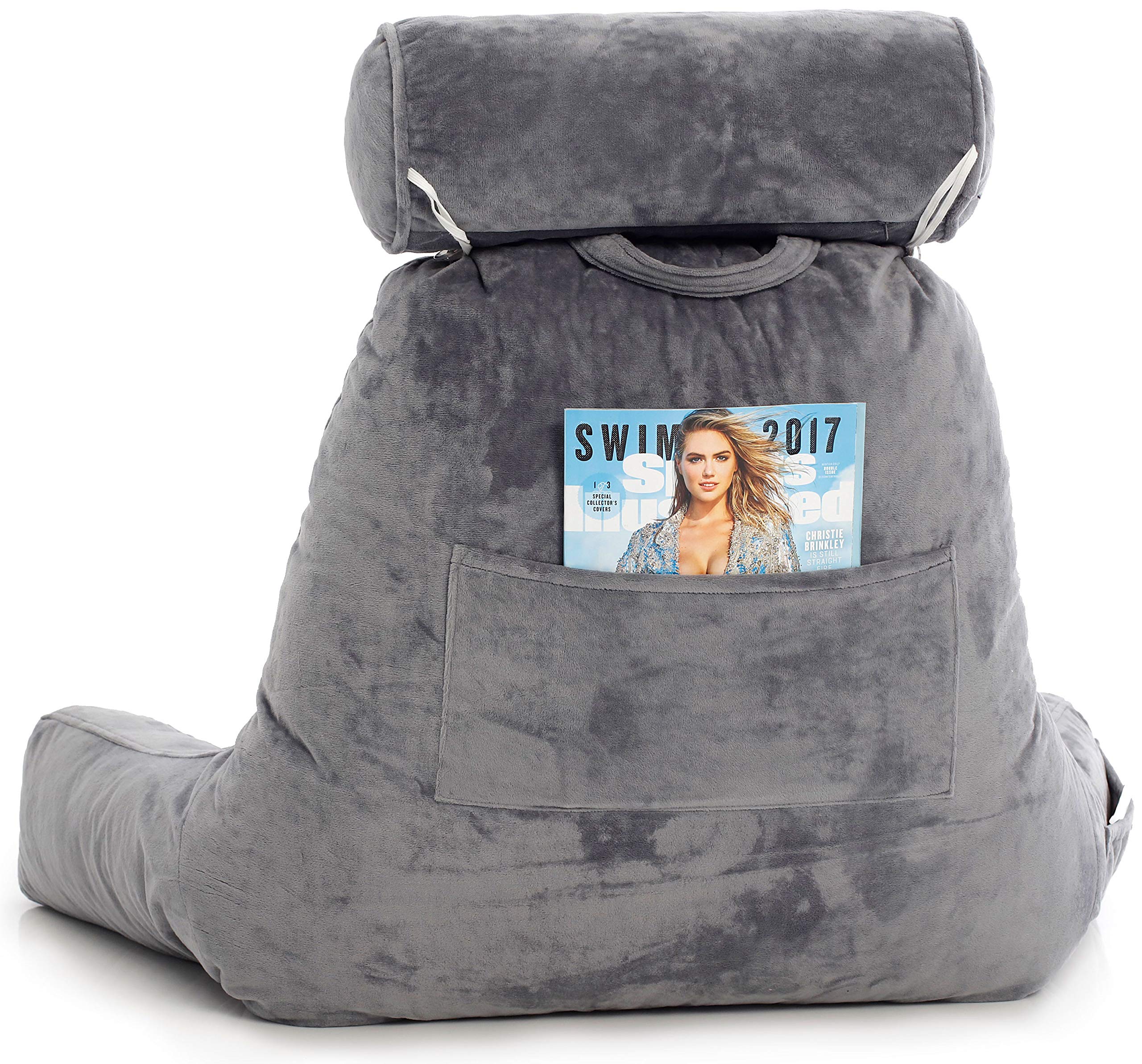 Husband Pillow Dark Grey, Big Backrest Reading Bed Rest Pillow with