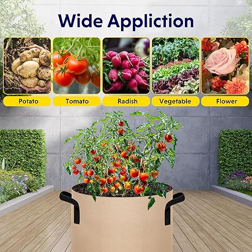 Vista 12 de iPower Grow Bags – Contenedor con aireación de tela no tejida gruesa, con asas de correa para plantas y macetas de jardín. Beige Bronceado