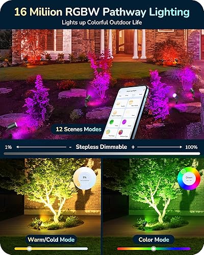 Miniatura 9 de EDISHINE Iluminación inteligente de paisaje de bajo voltaje, foco de paisaje al aire libre de 300 lúmenes, RGBW IP67 impermeable 12 V, control de