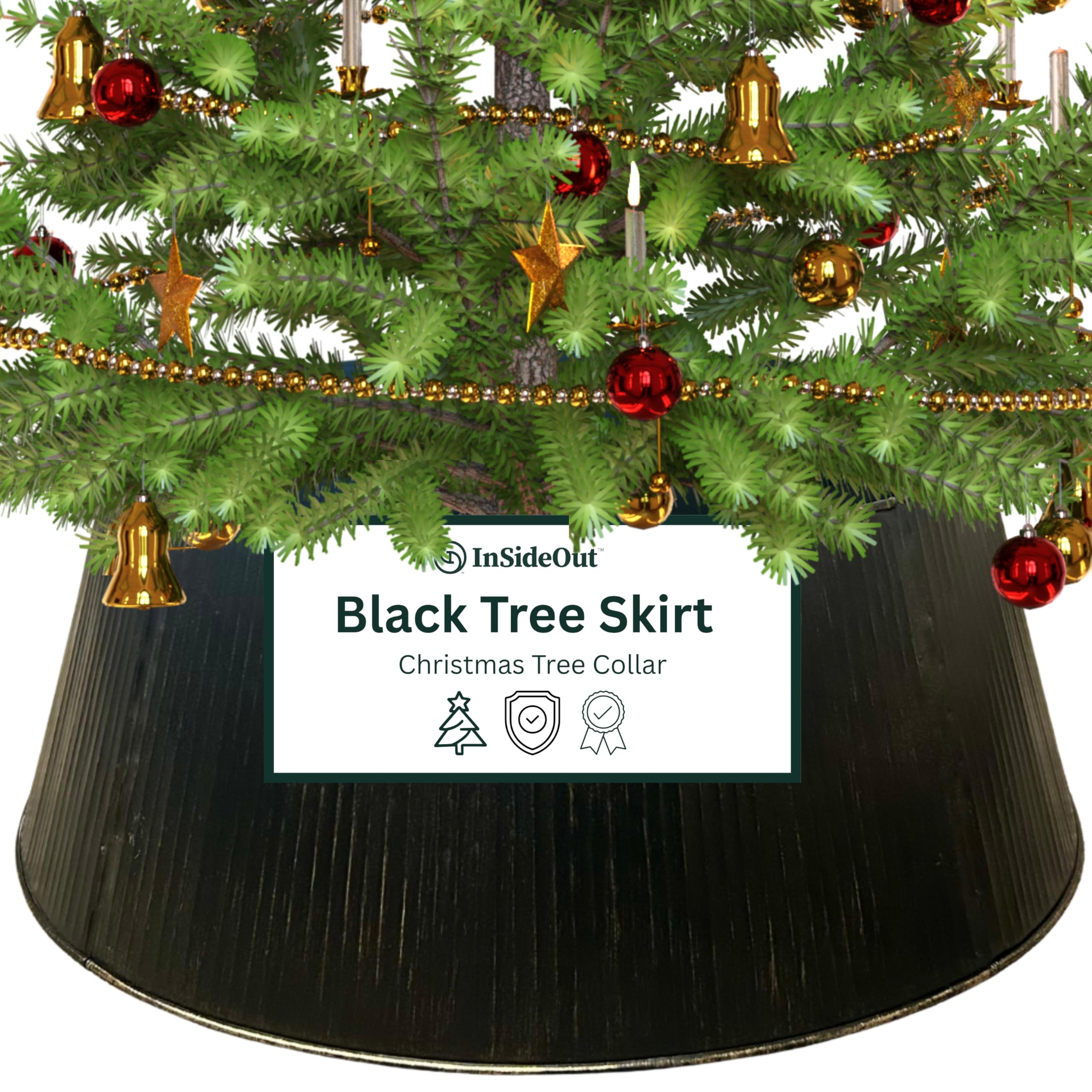 Christmas Tree Collar, Holiday Tree Skirt Alternative, Christmas Decorations for Tree, Modern Christmas Tree Skirt, Xmas Tree Collar (Black)