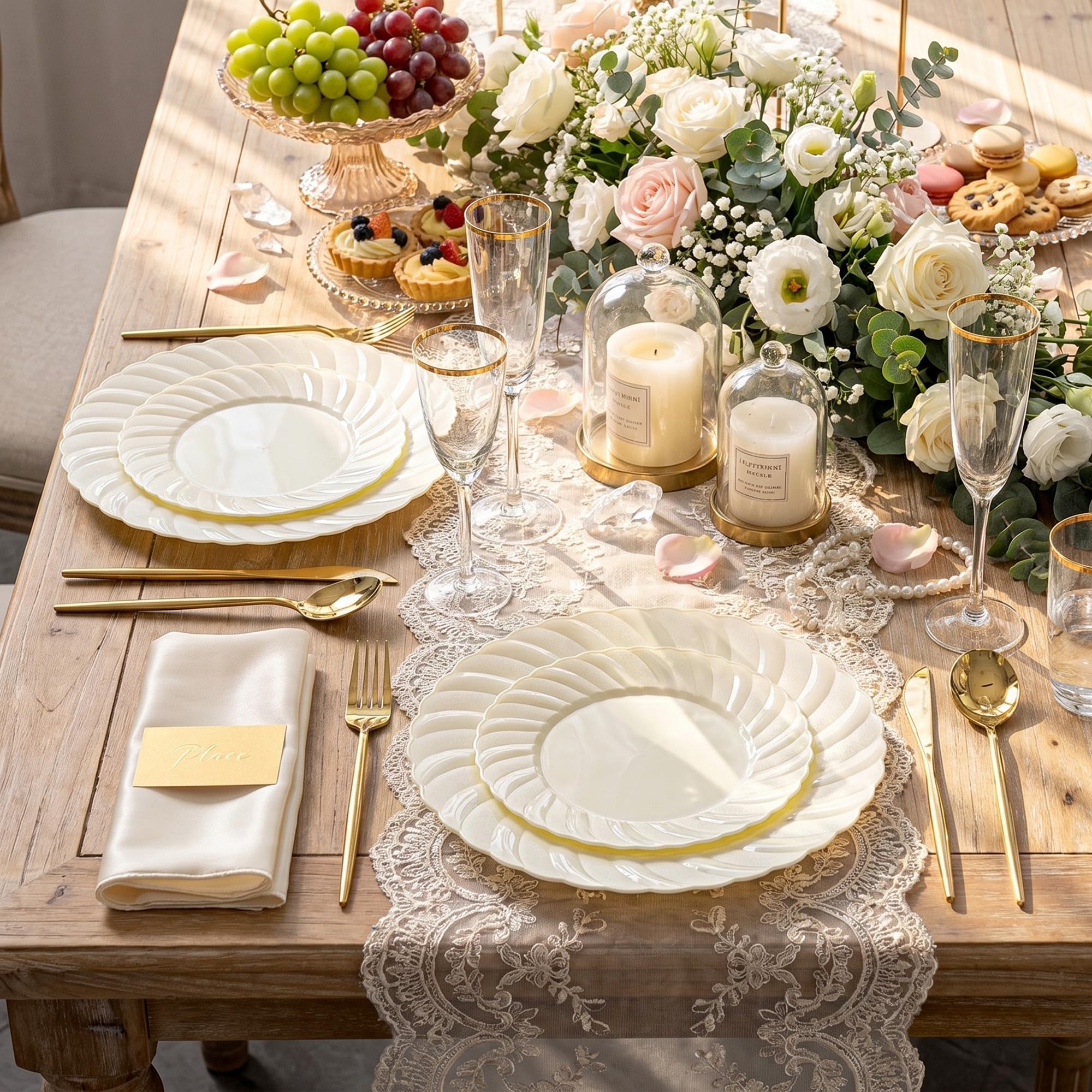 Ivory Scalloped Plates - 60 Pack for Parties & Weddings -4