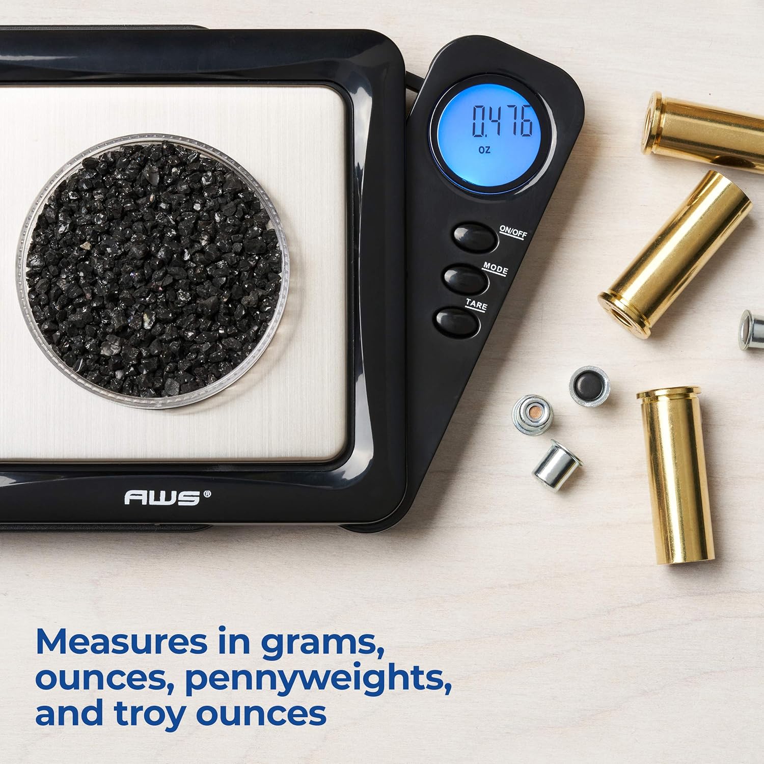 BL-100-BLK scale being calibrated with a 100g weight