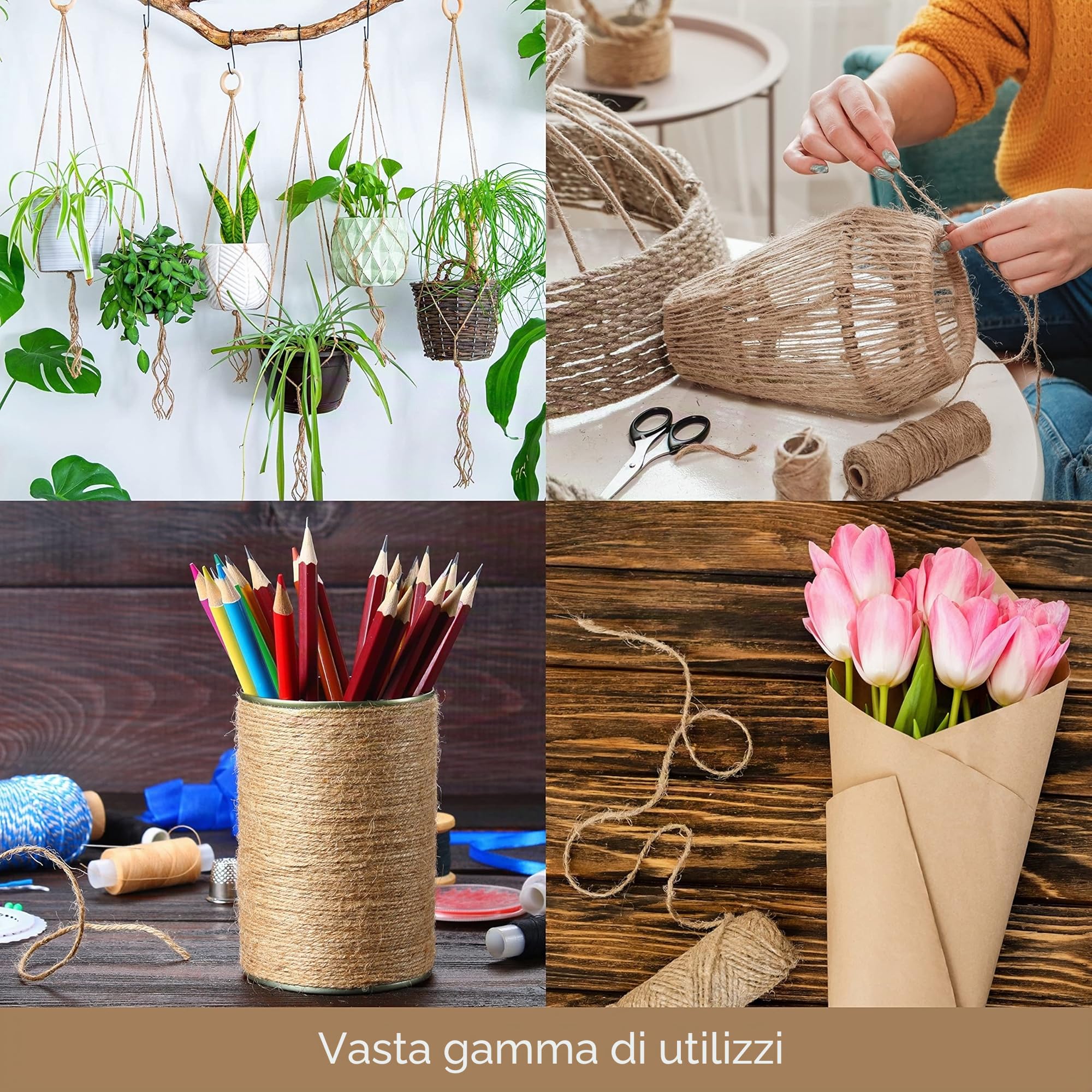 Cordino di Iuta Naturale Marrone 50 m 2 mm Spessore per Imballaggio Bricolage
