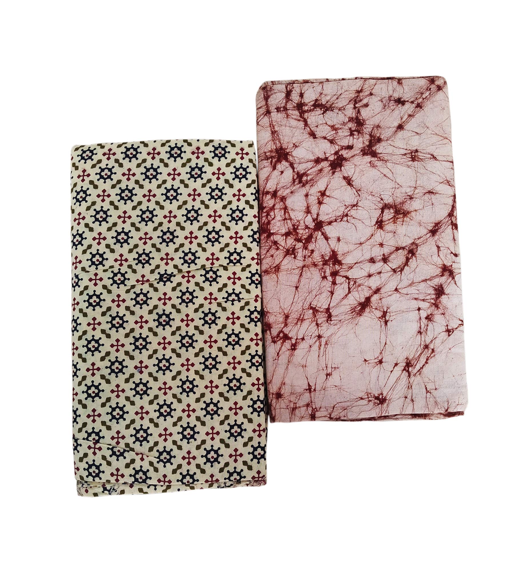 Pure Cotton Hand Block print Batik handloom Lungis for Men Pack of 2 (2.25 mtr) off-White & brown-image-47