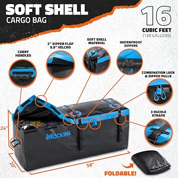 Mockins 500 Lbs Cap Folding Trailer Hitch Cargo Carrier with Waterproof Bag