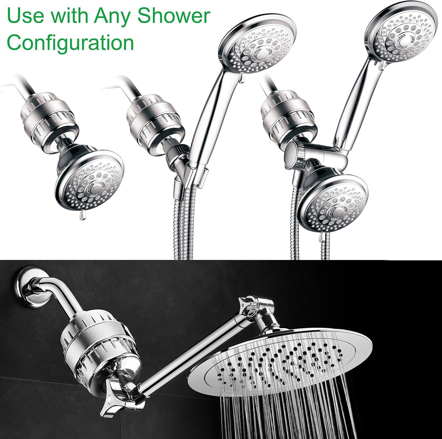 HOTEL SPA - Shower Filter for High Pressure Shower Head - Multi-Blend Shower Head Filter for Hard Water - Fits Filter Shower Head Model 1126 and Hotel Spa Shower 1130, 6-Setting Handheld Showerhead