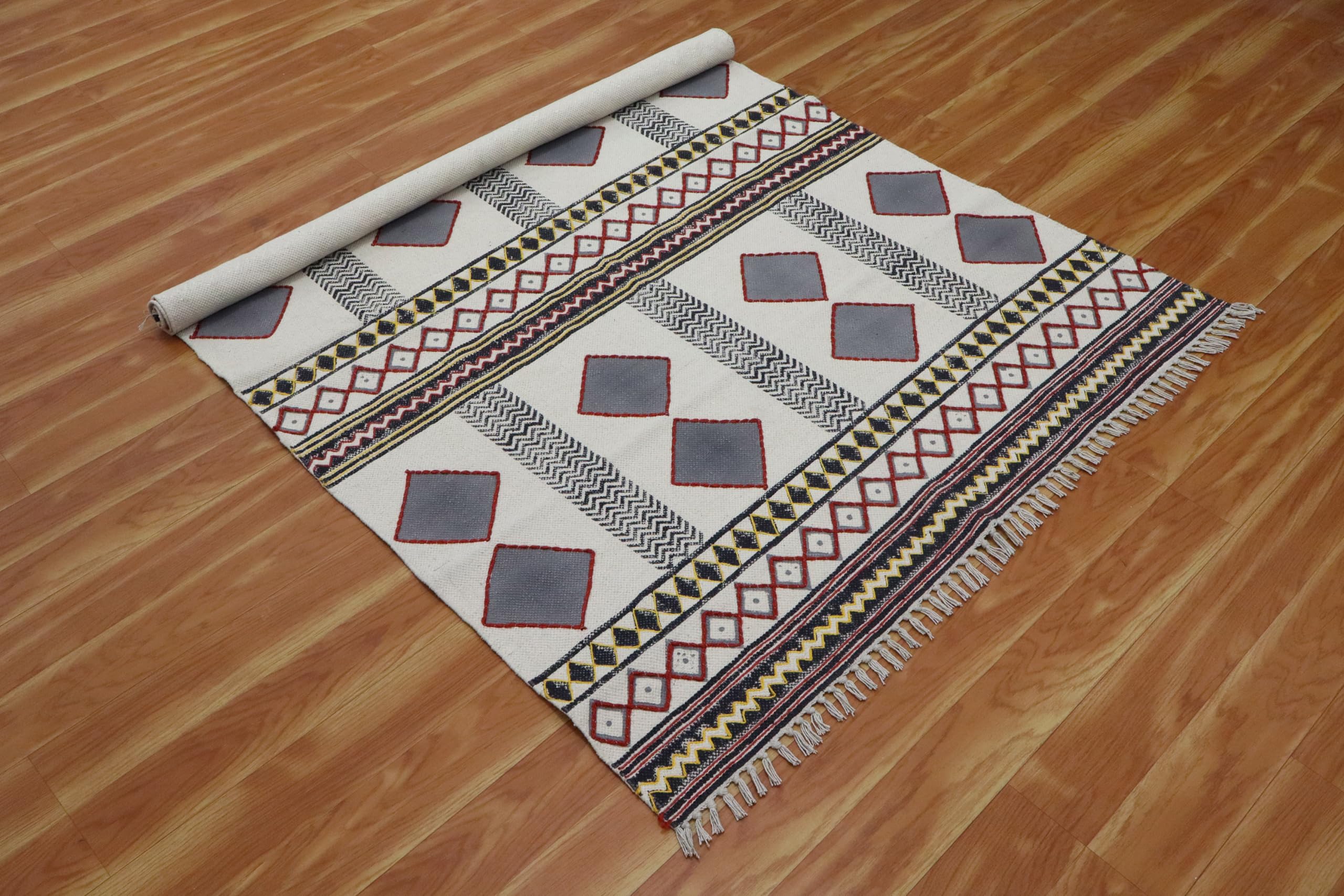 Kelim Teppich, 5 x 50 cm, Boho-Teppich, grau-schwarz, Baumwolle, Dhurrie, marokkanischer Teppich, für drinnen und draußen, Flachgewebe, Teppiche für Zuhause, Foyer, Korridor, Läufer, Hotels,