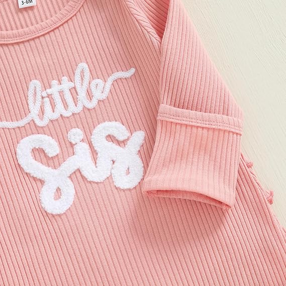 Infant Girl Outfit Letters Embroidery Striped Waffle Knit Romper Headband
