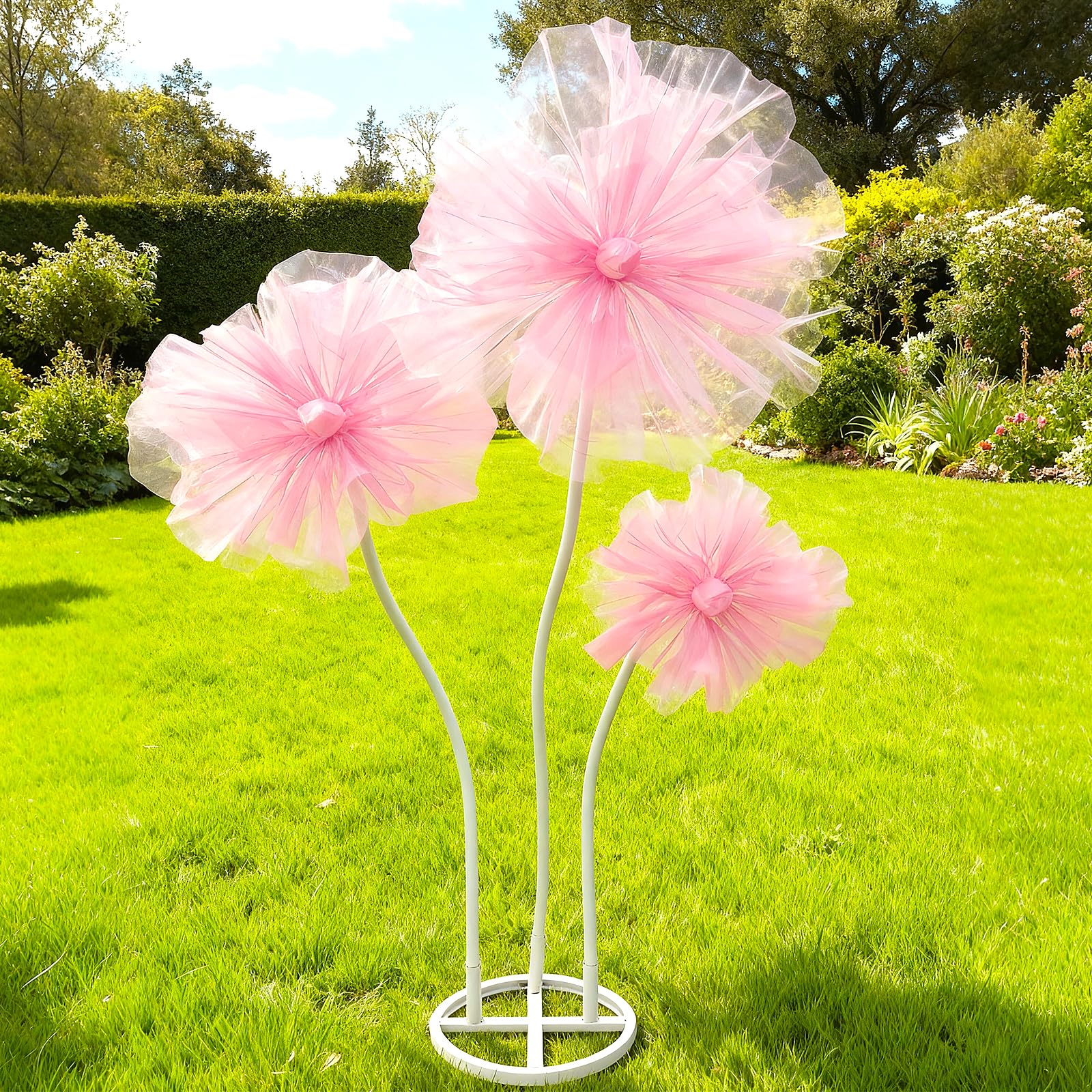 Photo 1 of WARMALL 3PCS Giant Flowers for Decoration, 5.9Ft Large Artificial Silk Flower with Stems and Stands, Wedding Party Banquet Graduation Home Garden Shop Window Photography Props Background Decor?Pink?