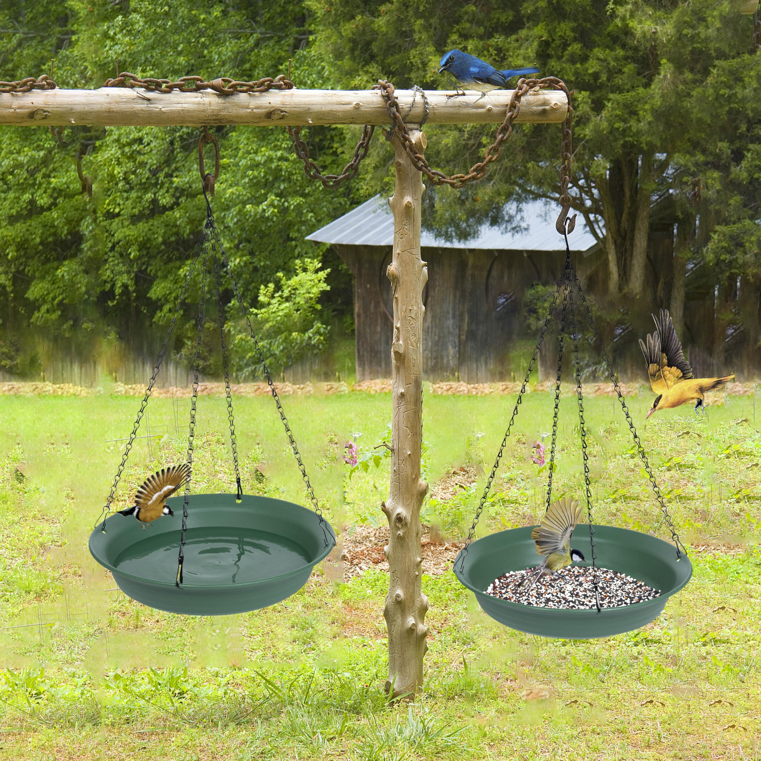 VUWEZ Vogelfutterstation zum Aufhängen und Vogeltränke für draußen, Wildvogel-Futterspender, hängende Vogeltränken für draußen, Kardinal, Blauhäher, Krähe, Vogelfutterspender außen (40,6 cm, 1 Stück