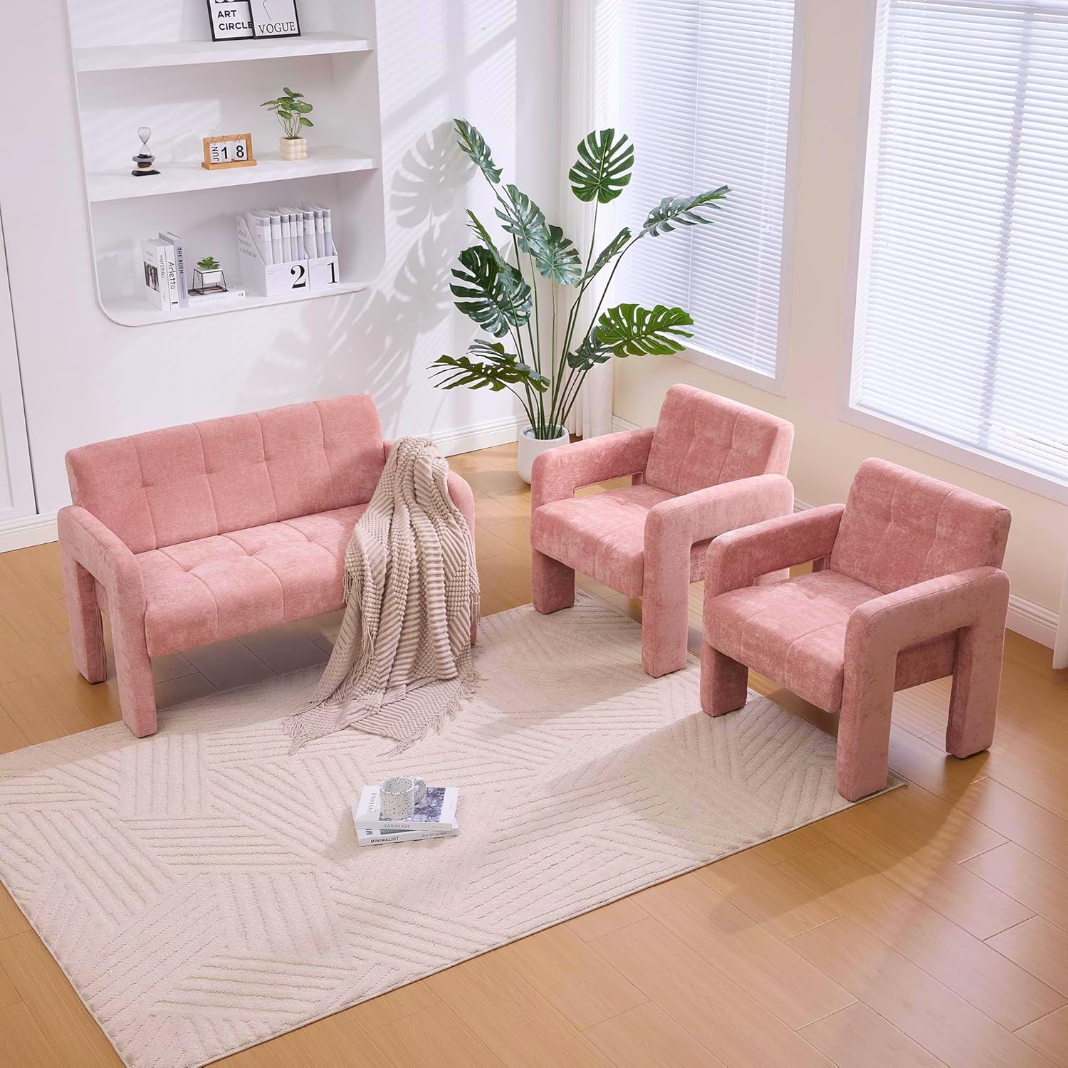 47'' Modern Loveseat, Comfortable Small Couch for Two with Chenille Fabric, Minimalist Accent Chair for Bedroom, Office, Entryway, Dorm (Pink)