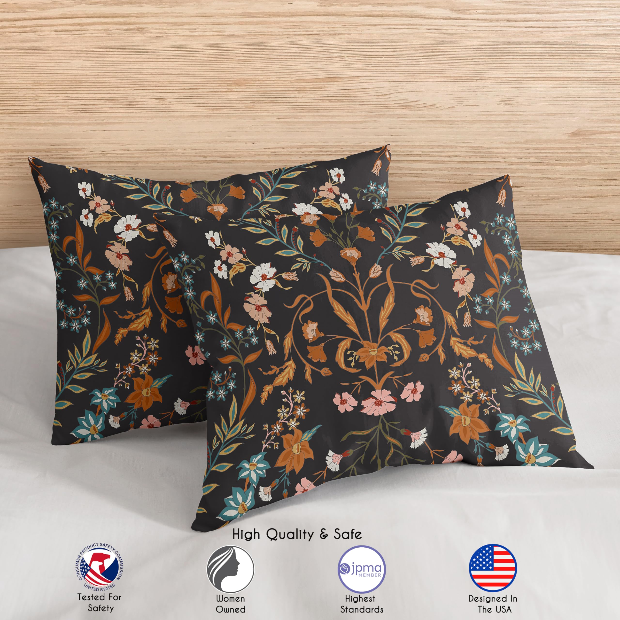 Sweet Jojo Designs boho bohema dom wiejski czarny i pomarańczowy dziki kwiat ogród kwiatowa poszewka na kołdrę i poszewka 3 szt. pełny rozmiar queen size zestaw pościeli sypialnia botaniczny domek