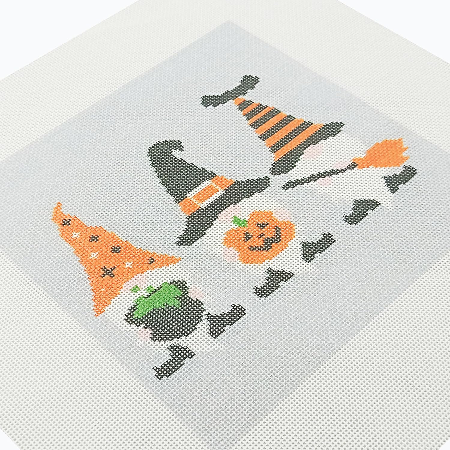 Howie's Needlepoint Needlepoint Canvas, 18CT Embroidery Stamped Patterns for Beginners or Advance, Halloween Patterns Printed Canvas(Gnomes - Halloween 2,8in x 8in)