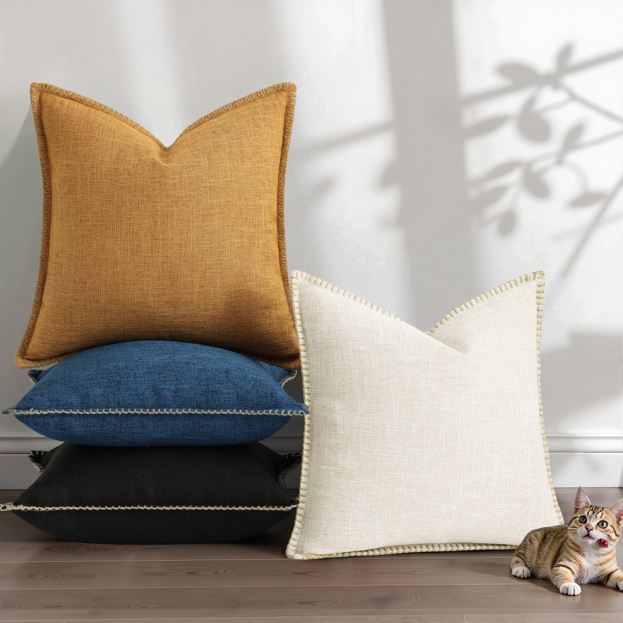 DecorUhome - Federa per cuscino in lino, 50 x 50 cm, confezione da 2 pezzi, stile rustico rustico