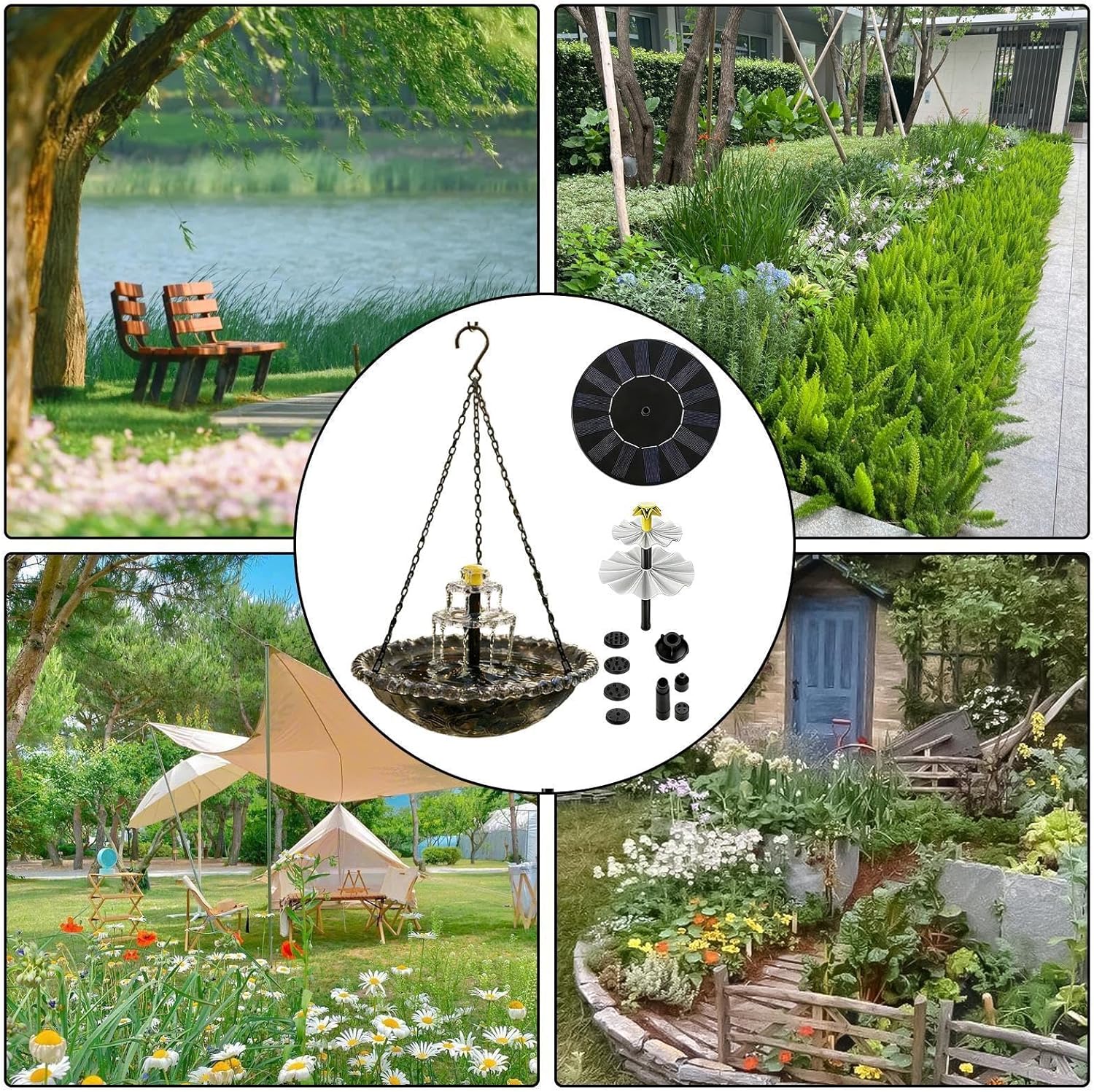 Genérico Bird Water Fountain – Waterfall with Pump and Sprinkler | Solar Powered Bird Fountain for Garden, Patio, Porch, Terrace, Path, Pond, Pool, Park