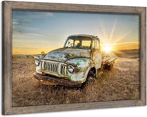 Miniatura 12 de ARTISTIC PATH Lienzo decorativo para pared de auto oxidado: cuadros de camiones viejos impresos en lienzo para dormitorios (24 pulgadas de ancho x