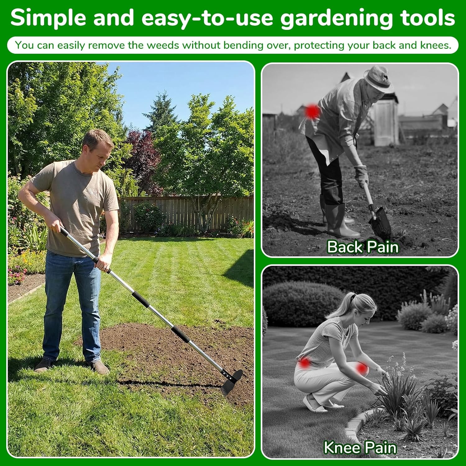 Garden Weed Tool,Portable Gardening Weeder Tool,63" Weeding Tools Gardening long Handle,12-Claw Steel Head Design - Easy weeding without bending or squatting down,Suitable for farm planting,gardening