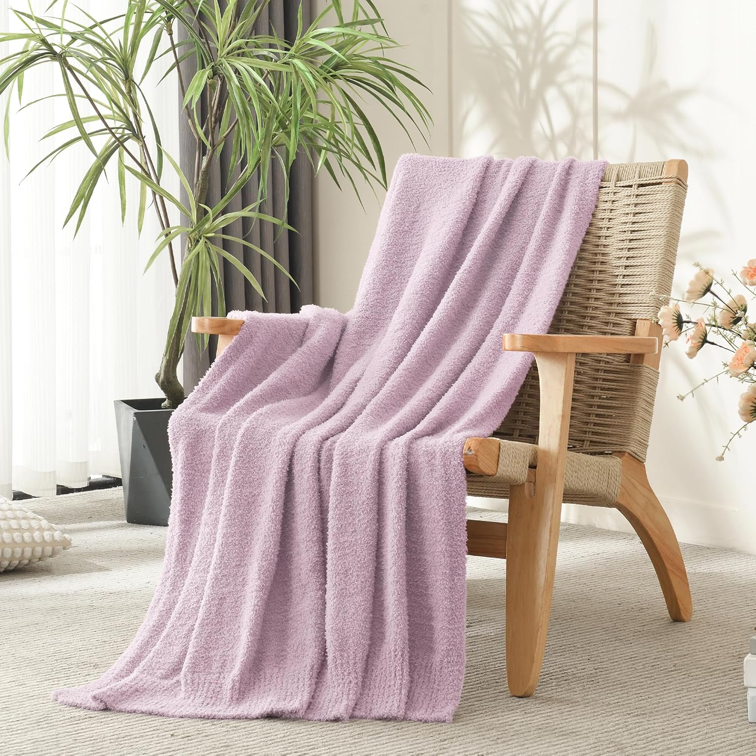 JOOJA Throw Blanket for Couch Super Soft Blankets for Bed Comfy Cozy Blanket Knit Fuzzy Plush Fleece Blanket Gift for Women Lightweight Blanket for Living Room Sofa 50 x 60 Inches Lilac - Image 4