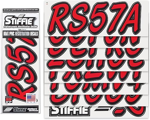 Miniatura 2 de STIFFIE Whipline - Calcomanías de identificación alfanuméricas, adhesivos de números de registro para barcos y embarcaciones personales, color rojo