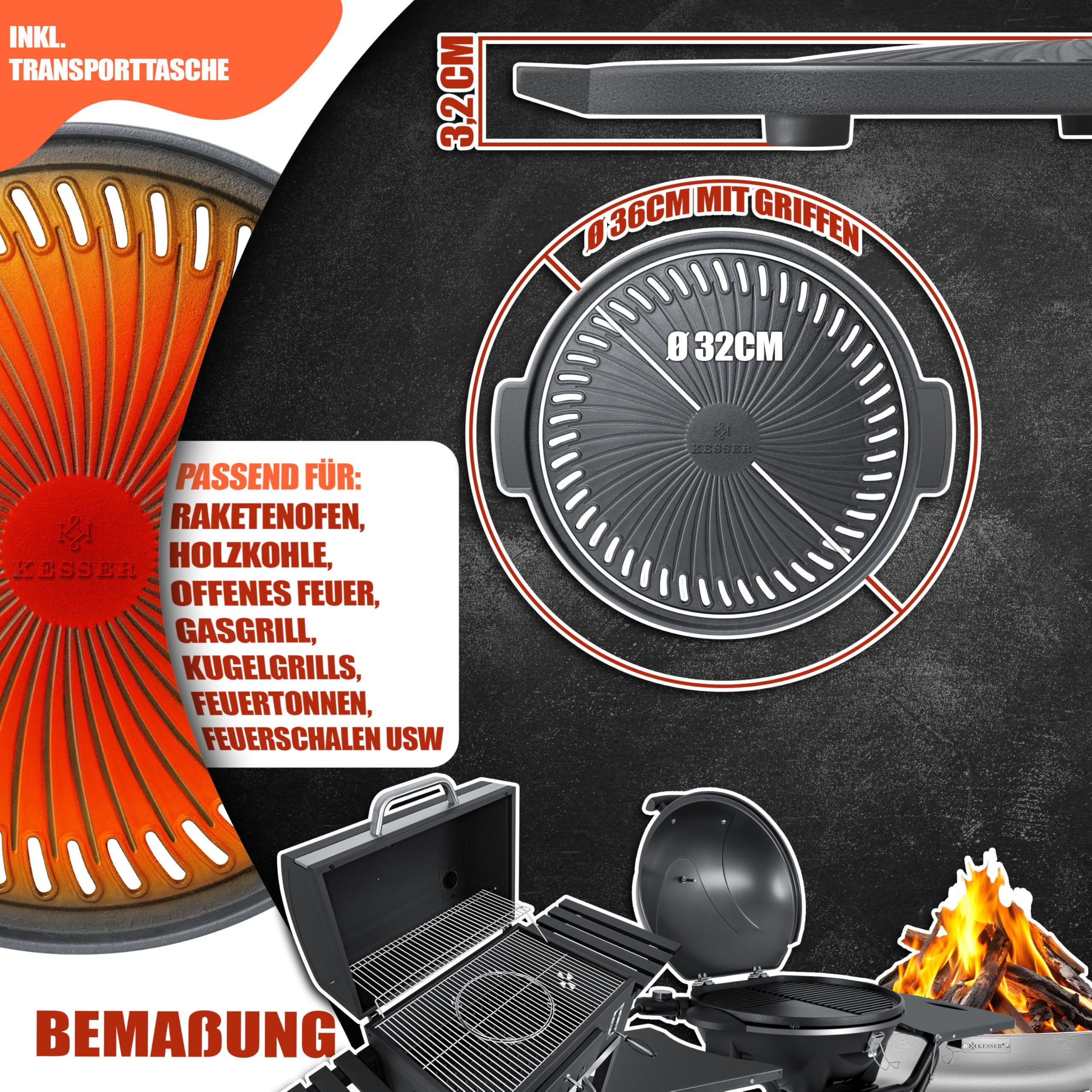 KESSER® Placa de cocción para estufa de cohetes, horno holandés, barbacoa, cohete, estufa de leña, hornillo de camping, barbacoa de camping