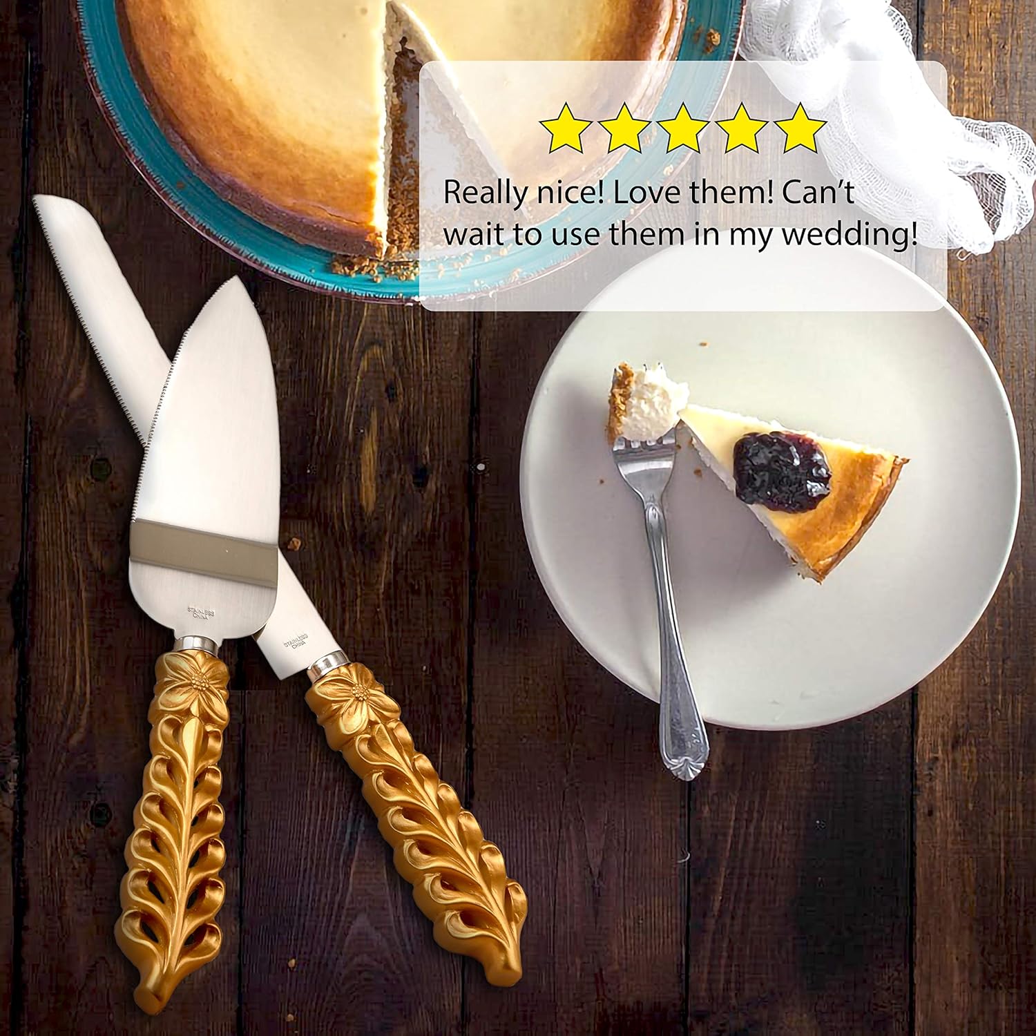 Super Deal Product FASHIONCRAFT 2528 Gold Lattice Botanical Collection Stainless Cake Knife Set, One Set includes the Cake knife and Cake Server