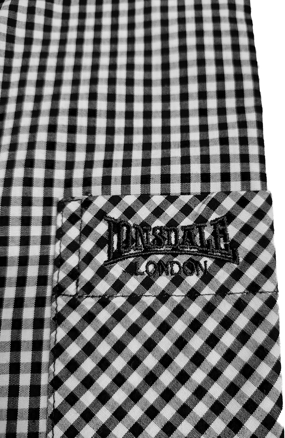 Classic Men's Lonsdale Button Down Shirt Short Sleeve Black White Slim-Fit