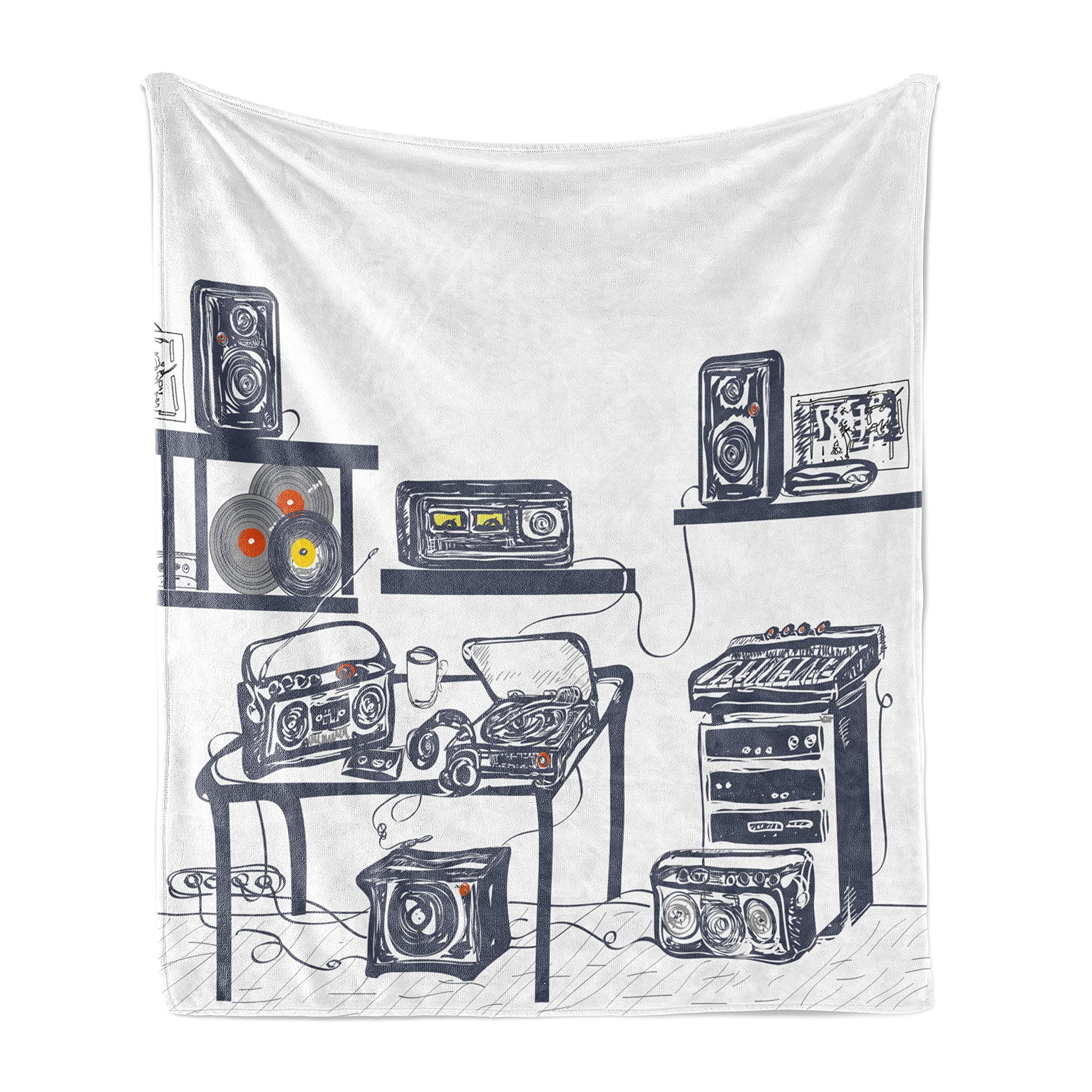 Ambesonne Modern Throw Blanket, Recording Studio Music Devices Turntable Records Speakers Digital Illustration, Flannel Fleece Accent Piece Soft Couch