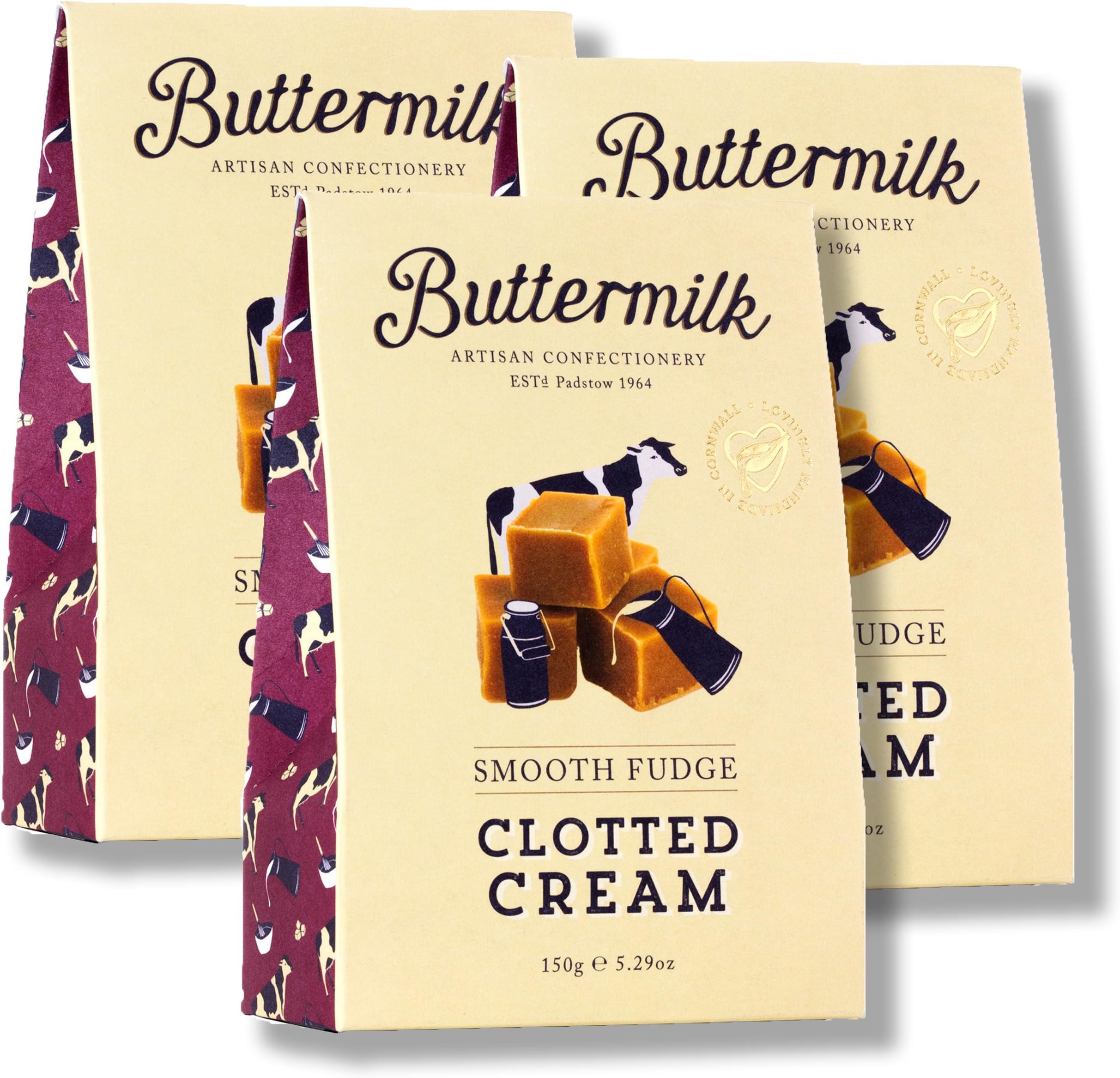 ButtermilkSmooth Clotted Cream Fudge (3 x 150g) - Gluten Free - Vegetarian - No Artificial Ingredients - Handmade in Britain