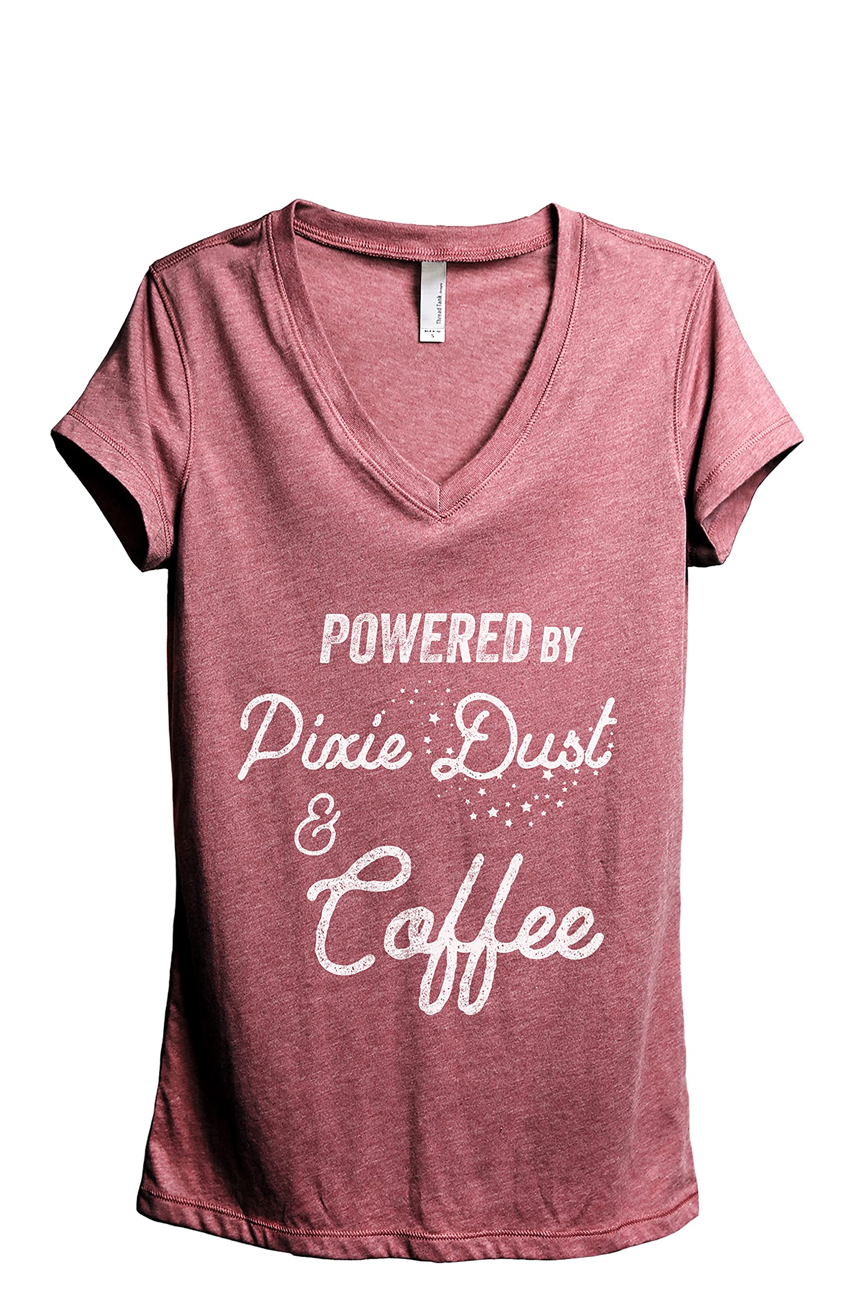 Thread TankThread Tank Powered by Pixie Dust and Coffee Women's Shirt Relaxed V Neck T Shirt Fashion Wear Comfy Summer Tops Graphic Tee
