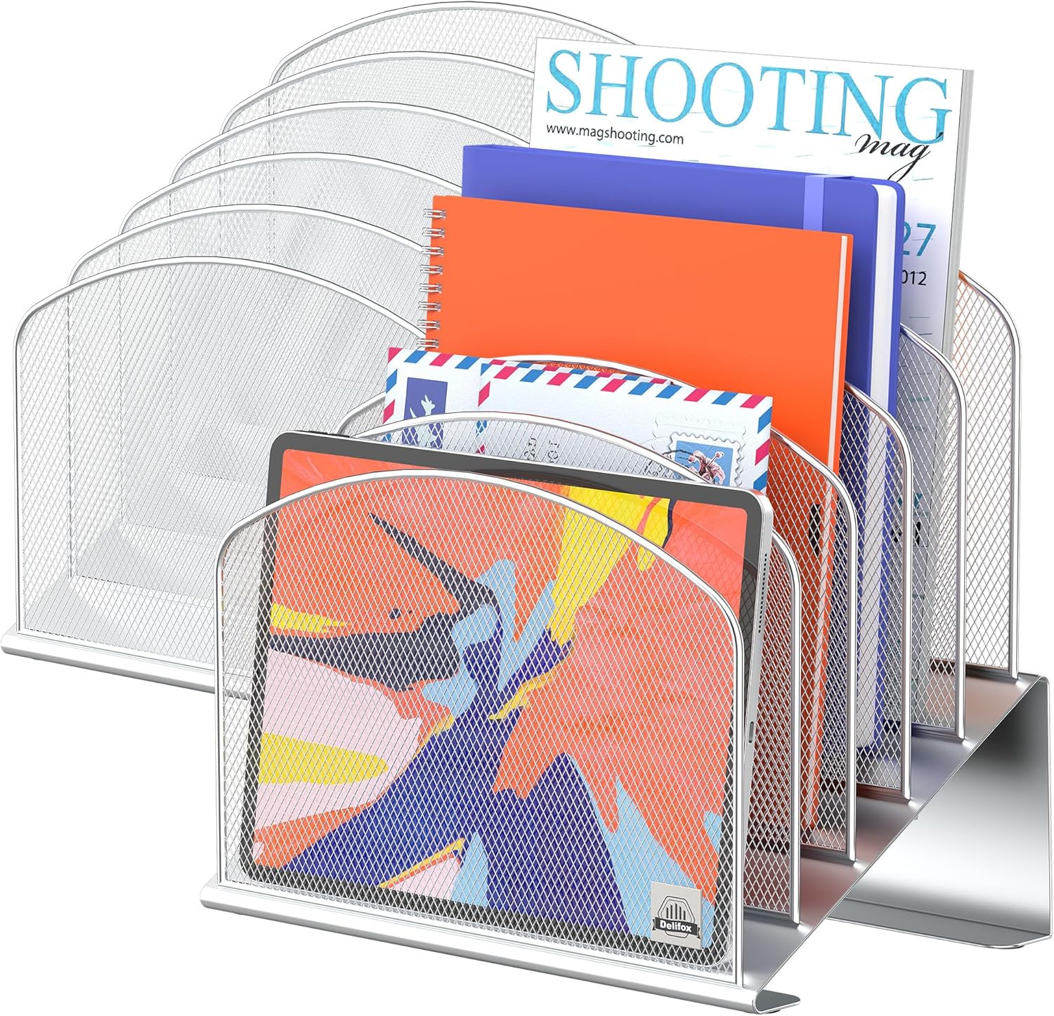 Inclined Desk File Organizer,Vertical File Folder Holder Stand Metal Rack File Sorter for Office Classroom Desktop Organization