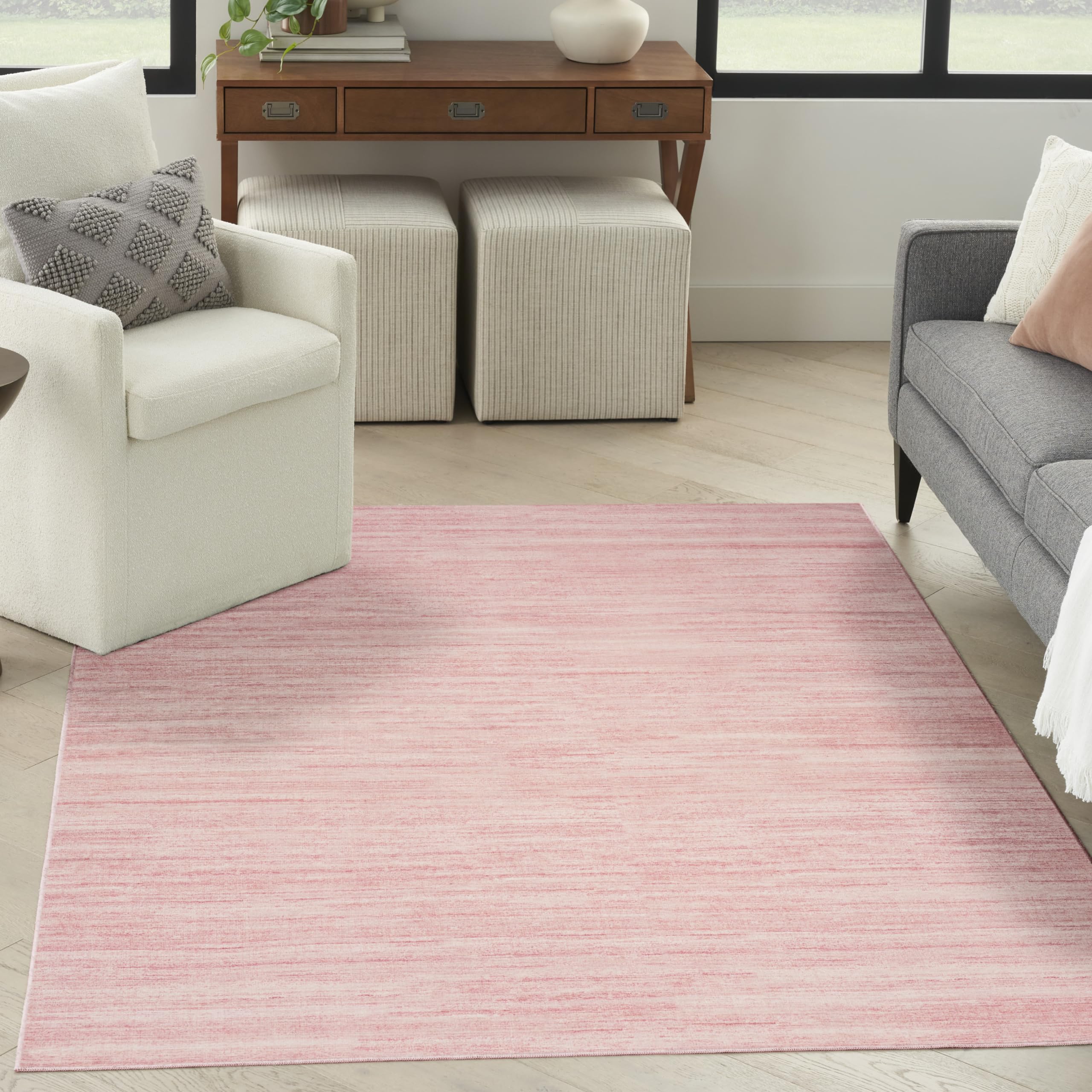 Nourison Home Washable Essentials Pink 4' x 6' Area Rug - Easy Clean, Non Shedding, Bed Room, Living Room, Dining Room, Kitchen (4' x 6')