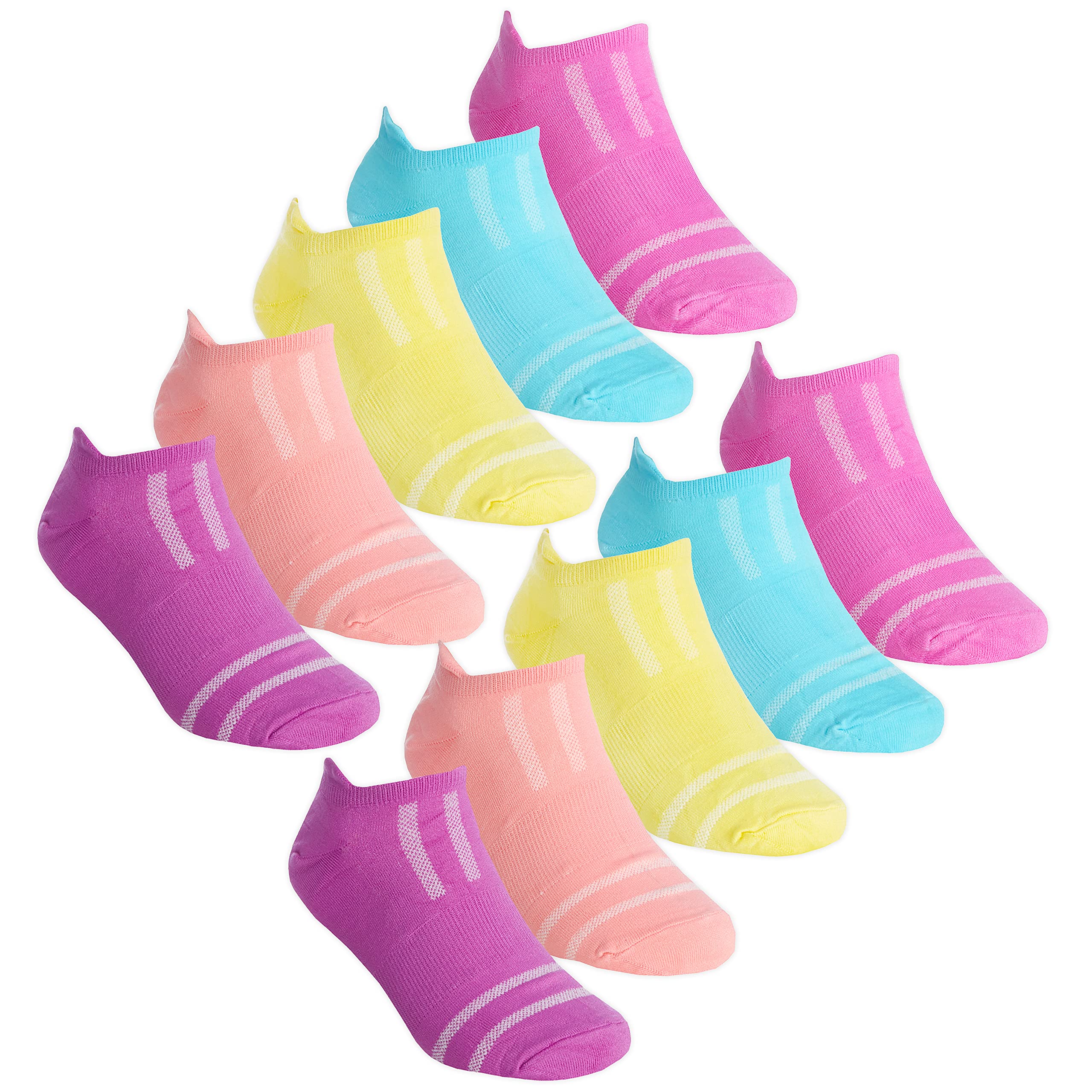 Metzuyan Girls 10 Pairs - Purple 10 Pairs Childrens Kids Socks Trainer Liner Low Cut Ankle Arch Support Size Purple 9-12