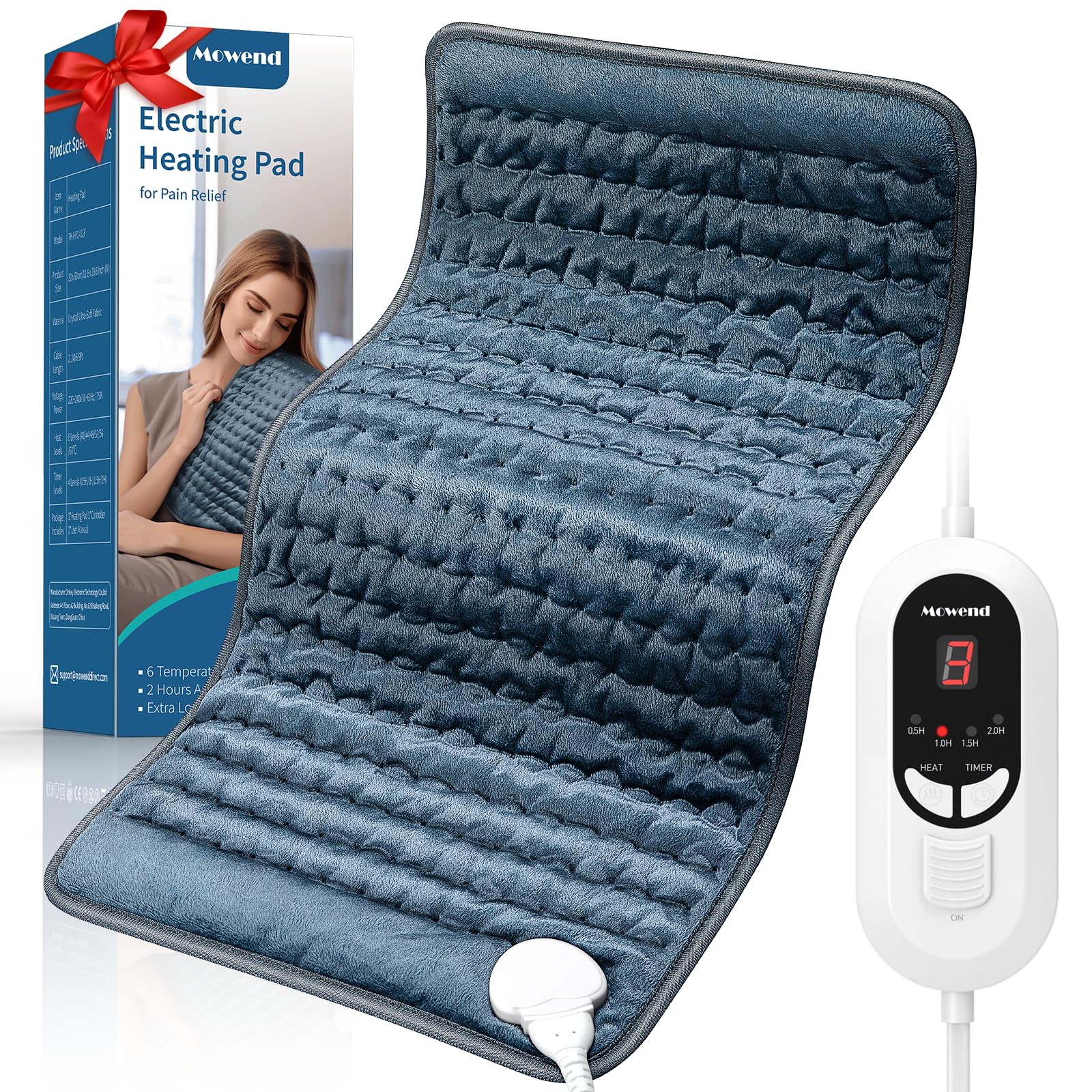 Mowend Manta Eléctrica, Almohadilla Térmica Eléctrica con 6 Configuraciones de Calor y Apagado Automático, Manta Eléctrica y Lavable a Máquina,30x60cm,Regalo para esposa, mamá, papá, abuela