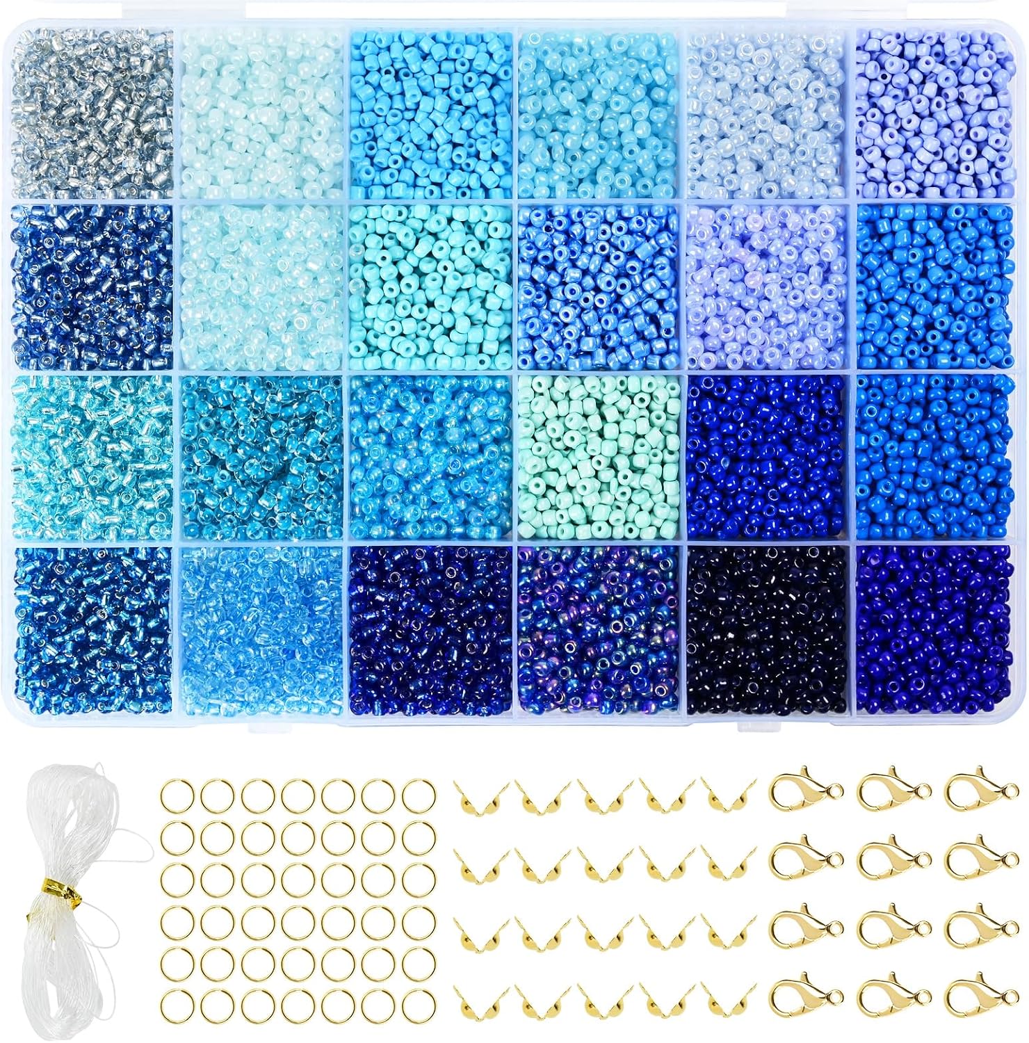 Vtssvow 3mm Glass Seed Beads for Bracelets Making, 24 Colors 10000pcs Friendship Bracelet Making Kit, Small Glass Beads for Jewelry Making (Mix 24 Color, Blue)