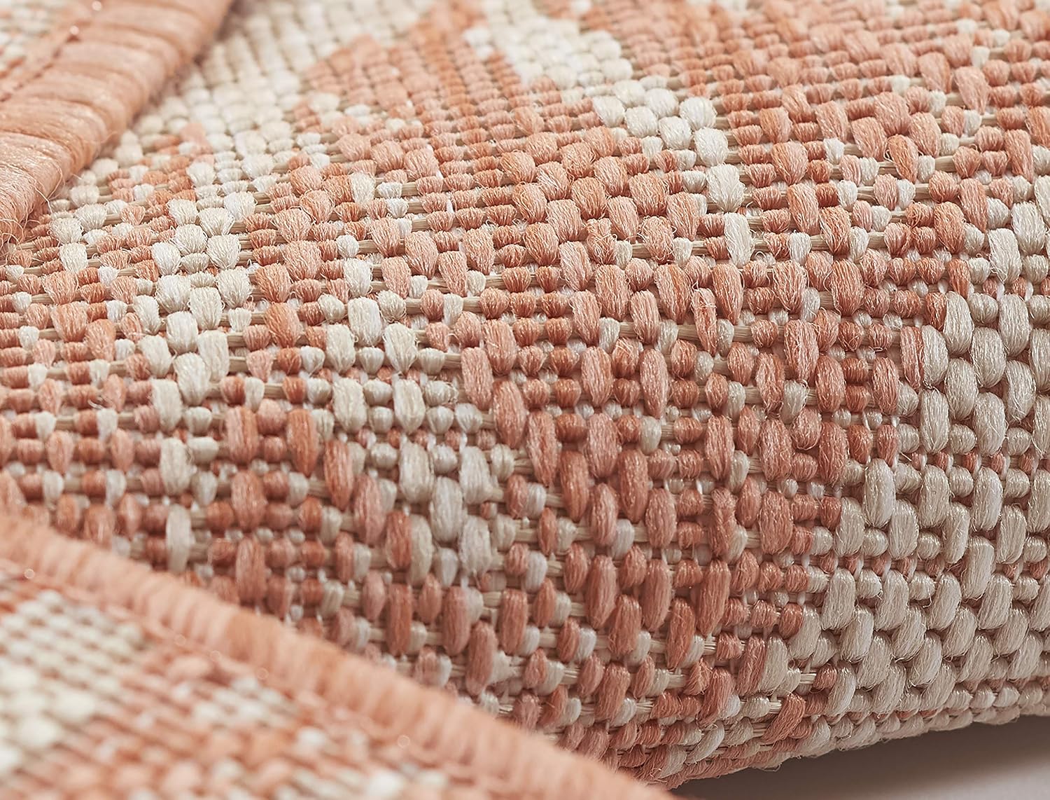 Coral and Beige Rectangular Washable Synthetic Rug, 6'6" x 9'