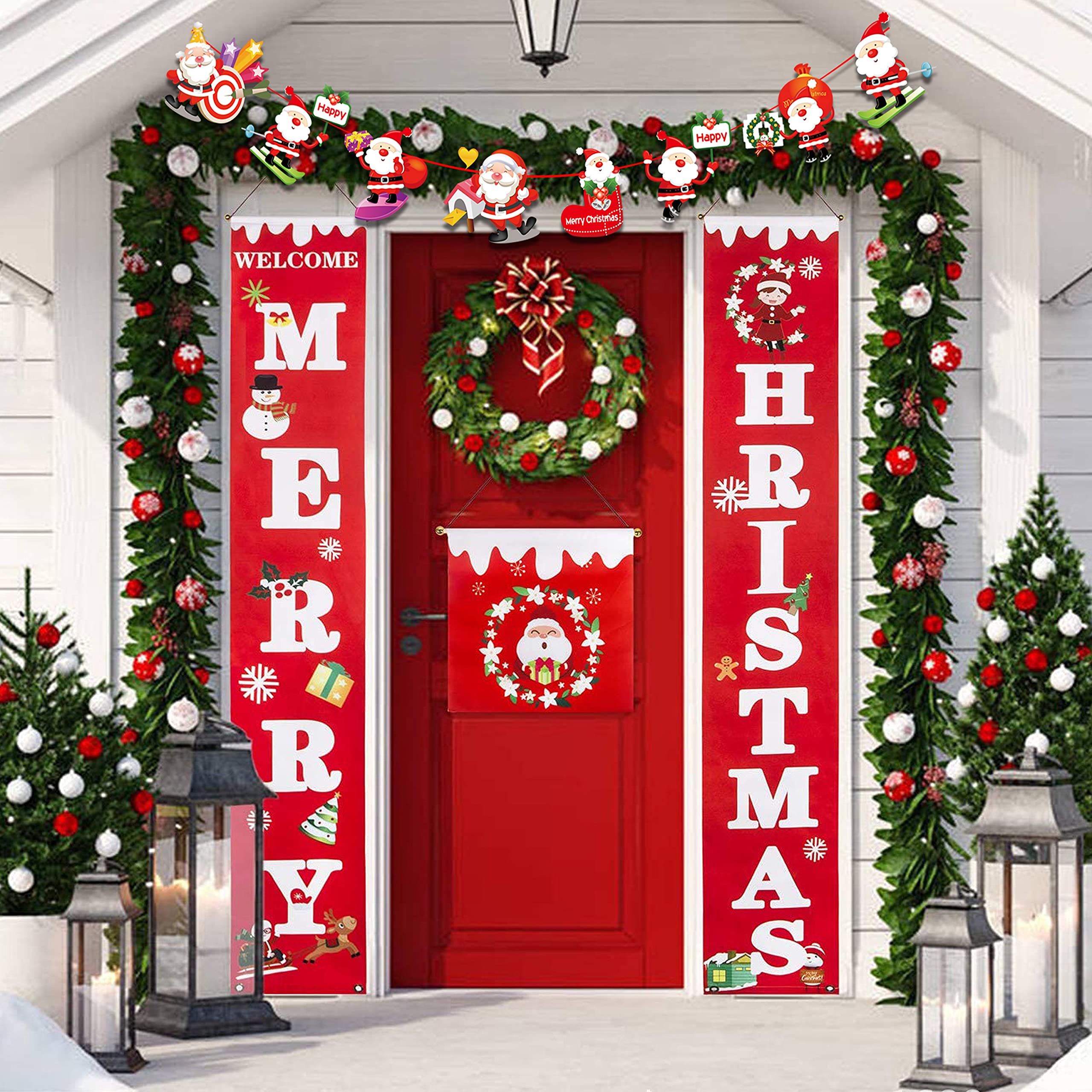 Quazilli Merry Christmas Banners Outside Christmas Decorations, Hanging Christmas Decorations Outdoor, Xmas Decorations,Christmas Door Decorations,Christmas Wall Decorations, Red-1