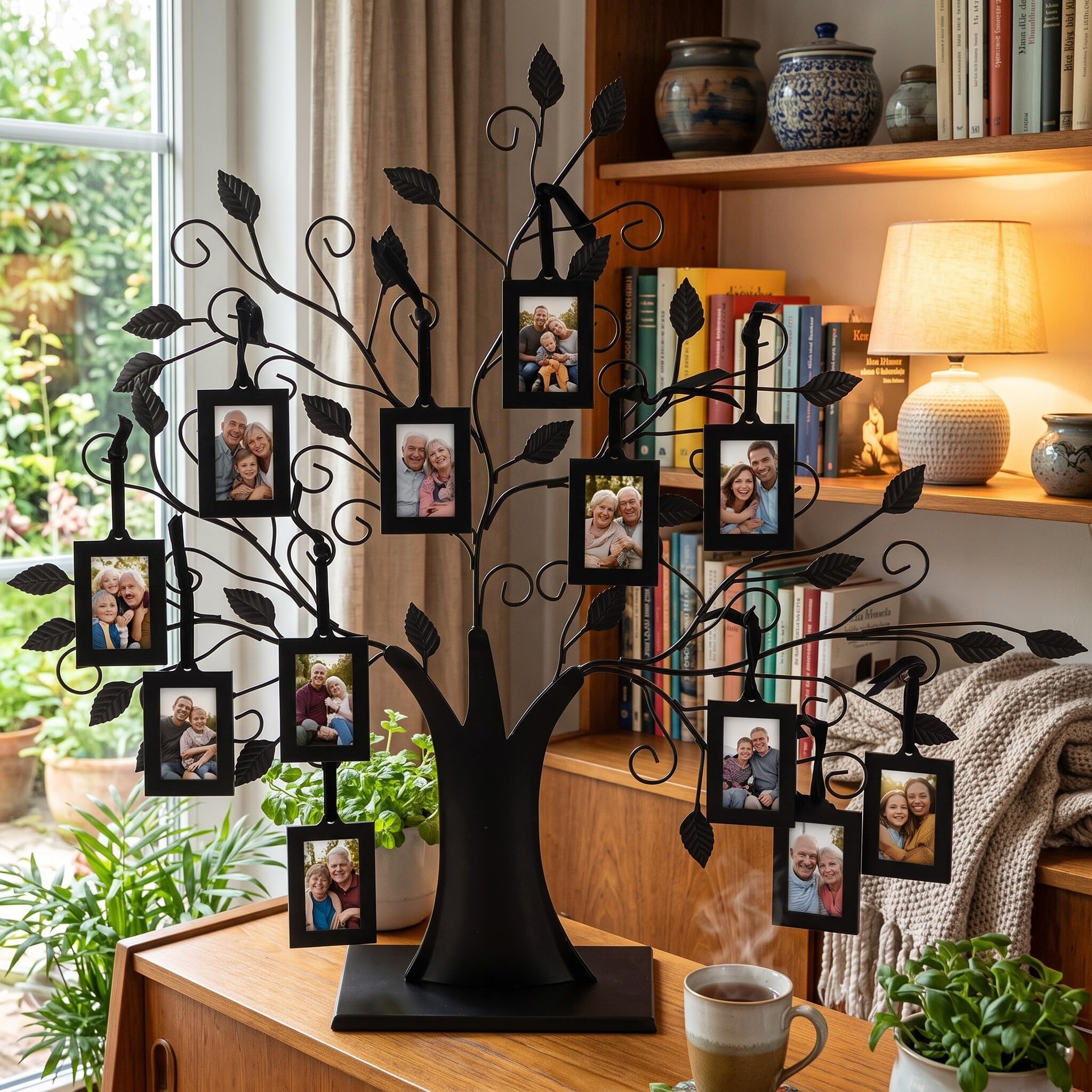 Ejoyous Arbol Genealogico para Fotos, Marco de Fotos de árbol Genealógico, 6 Colgantes/12 Fotos Colgantes Familiares, árbol de Visualización con Marcos de Fotos Colgantes(L-Con 12 marcos de fotos)