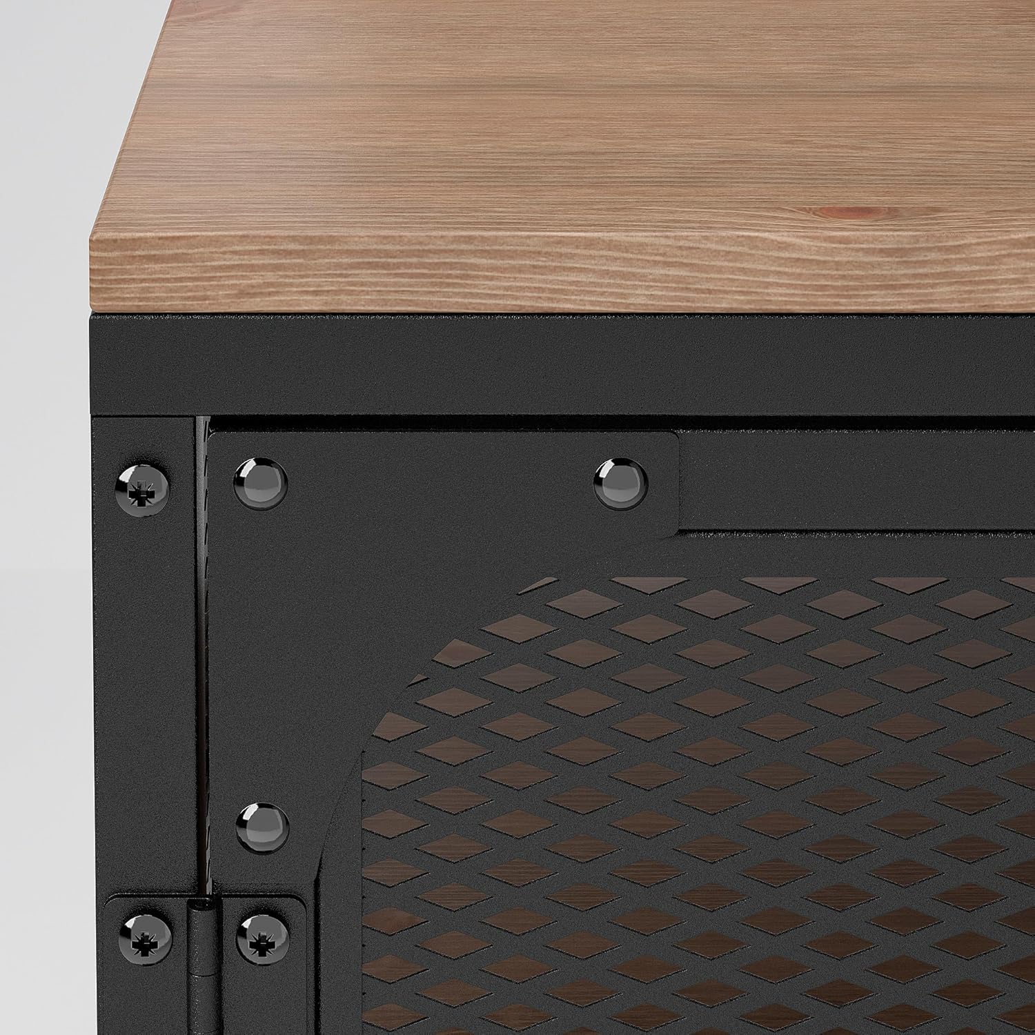 Close-up of the corner detail of FJÄLLBO TV Bench